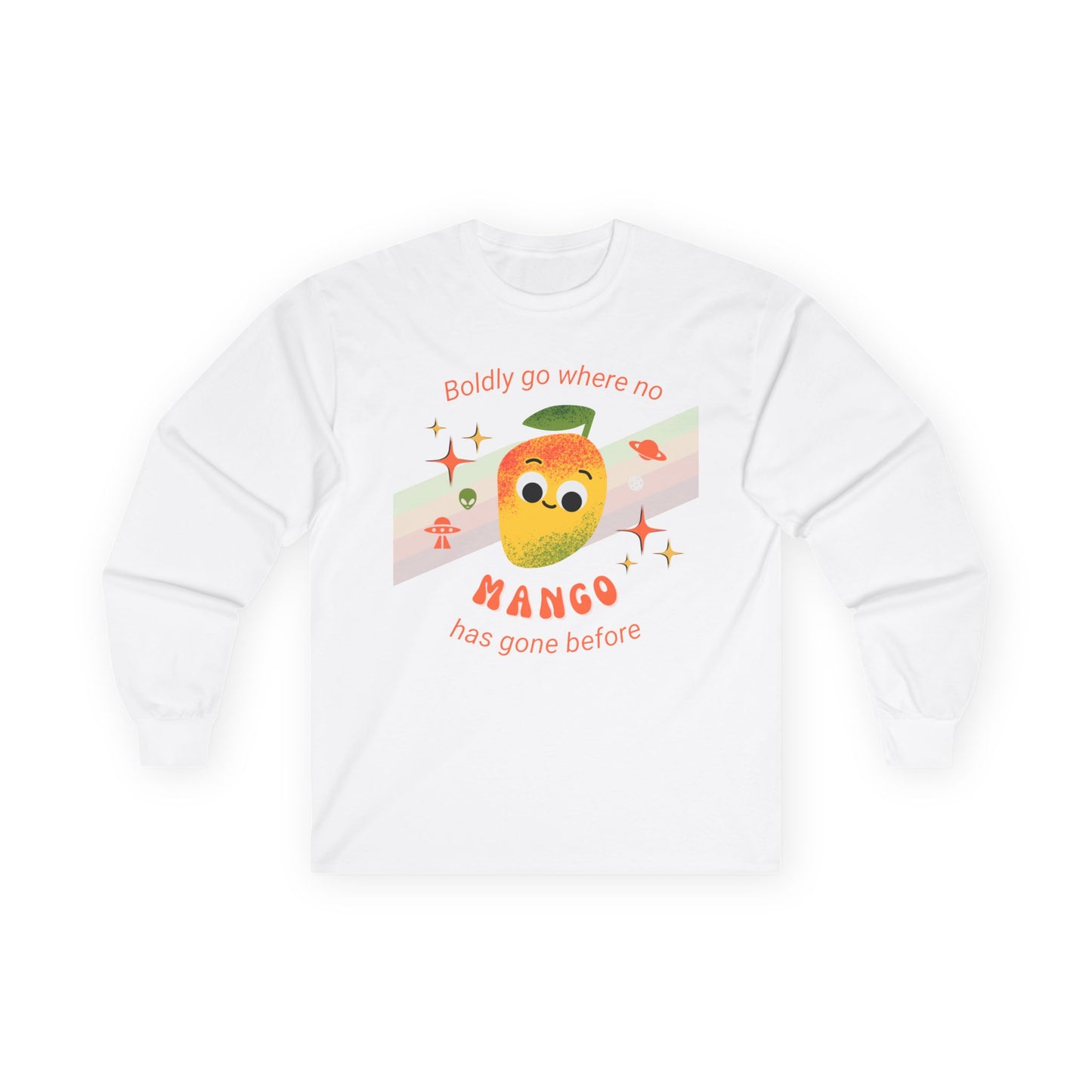 Spacey Mango Long Sleeve Tees - Perfect for Casual Days, Gifts, Summer Events, ‘Boldly Go Where No Mango Has Gone Before'