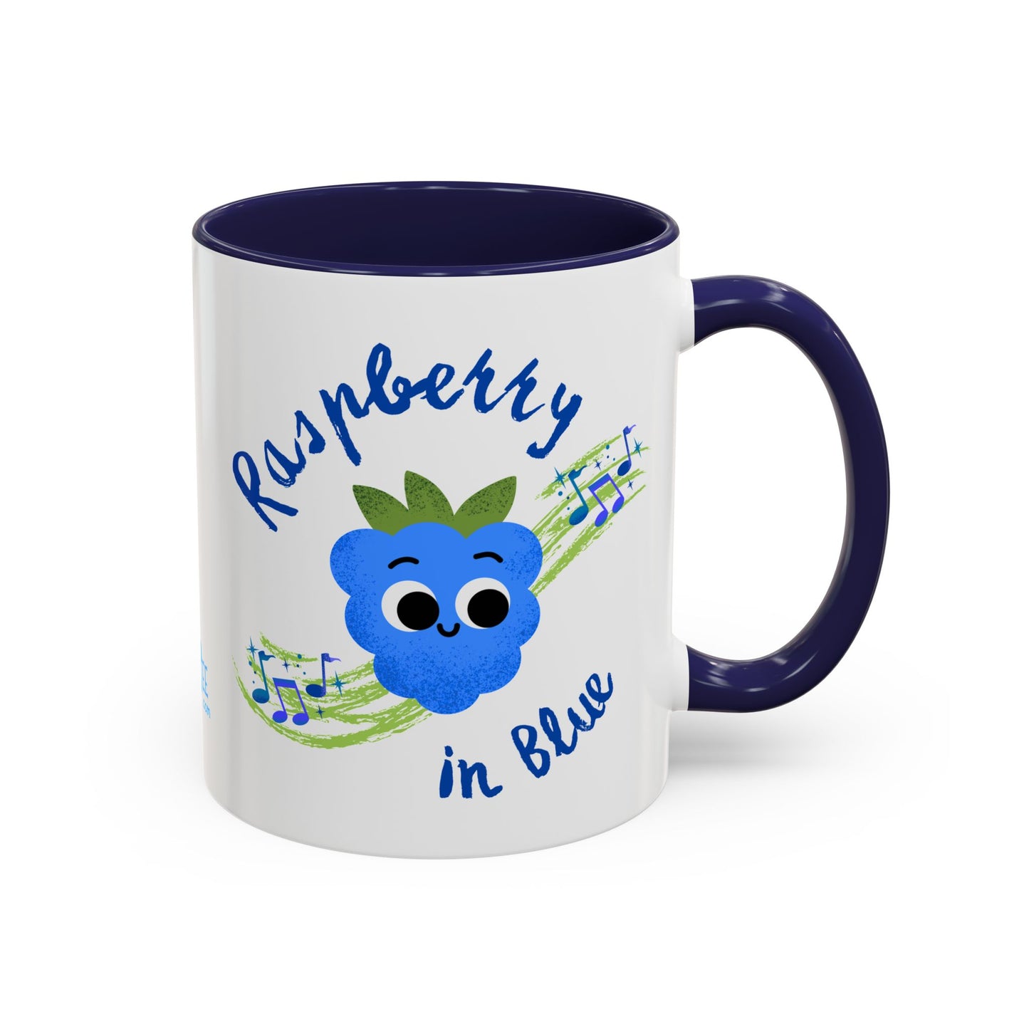 Whimsical Raspberry Coffee Mug with Musical Notes, Cute Gift for Music Lovers, Fun Kitchen Decor, Blue Accent Mug, Perfect for Birthdays