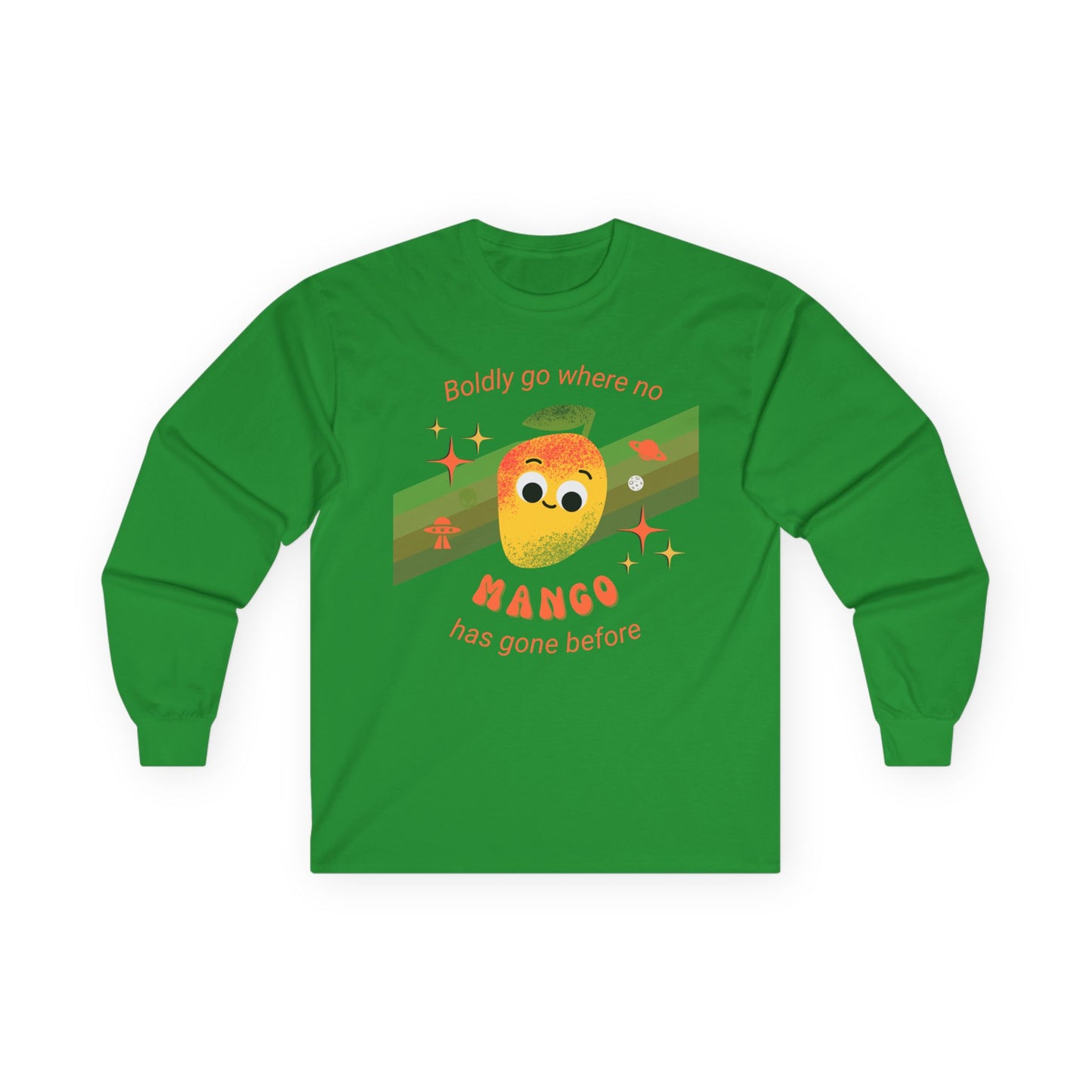 Spacey Mango Long Sleeve Tees - Perfect for Casual Days, Gifts, Summer Events, ‘Boldly Go Where No Mango Has Gone Before'