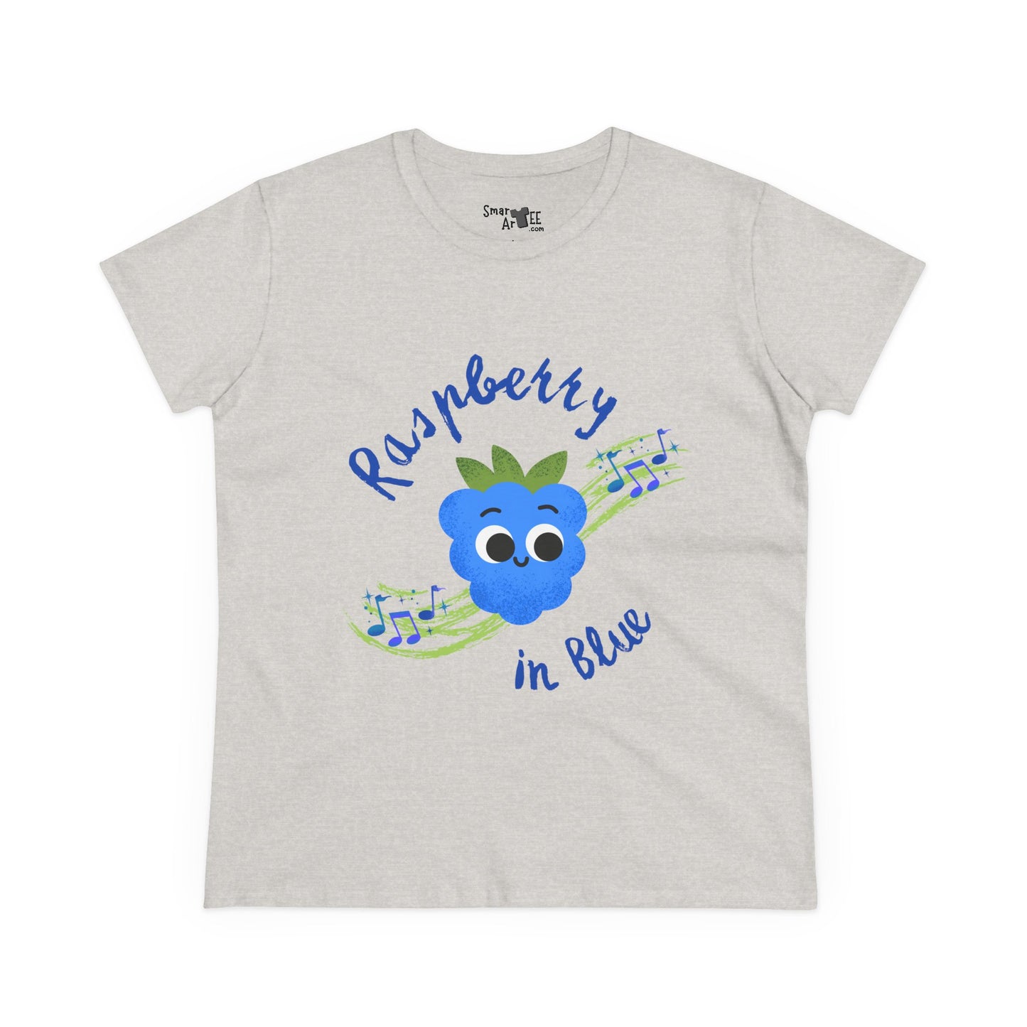 Women's Tee - Raspberry in Blue Music Lover Graphic T-Shirt, Funny Fruit Music Pun T-Shirt