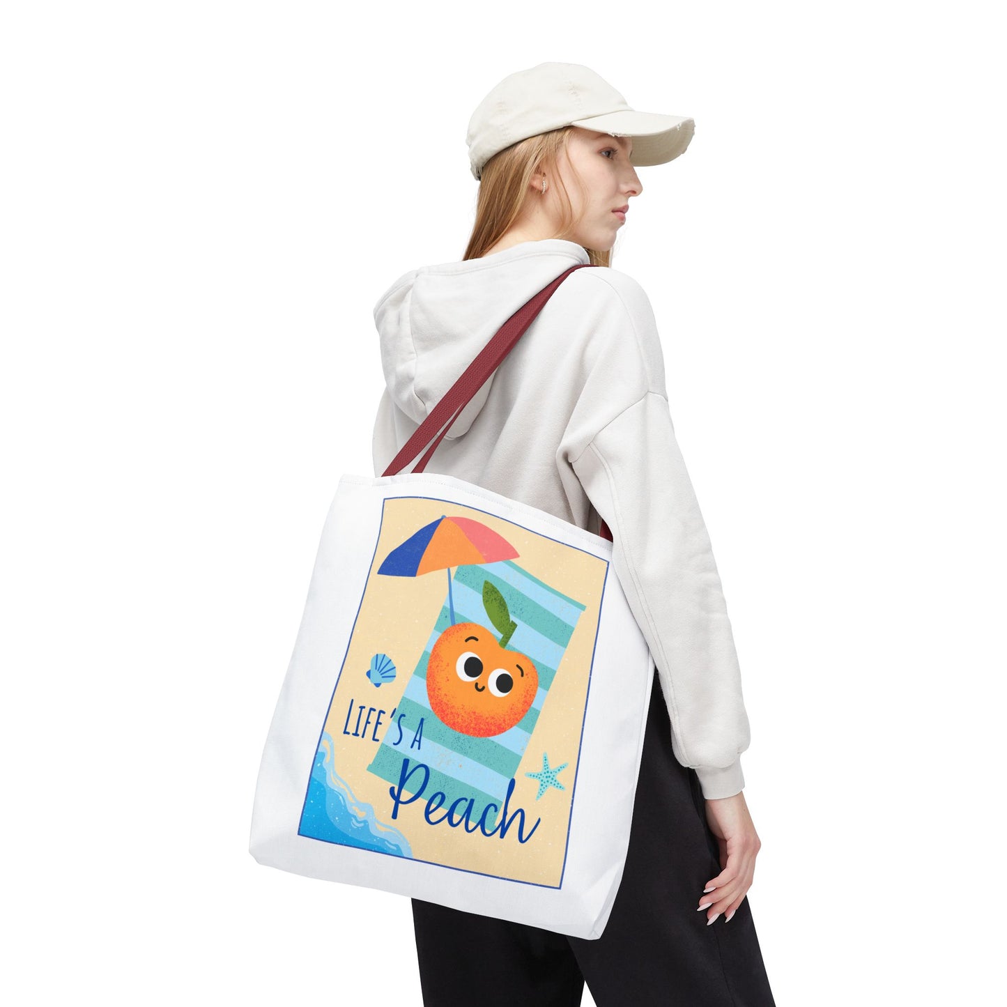 Colorful Summer Tote Bag - 'Life's a Peach' Design, Beach Bag, Grocery Tote, Gift for Friends, Cute Eco-Friendly Bag