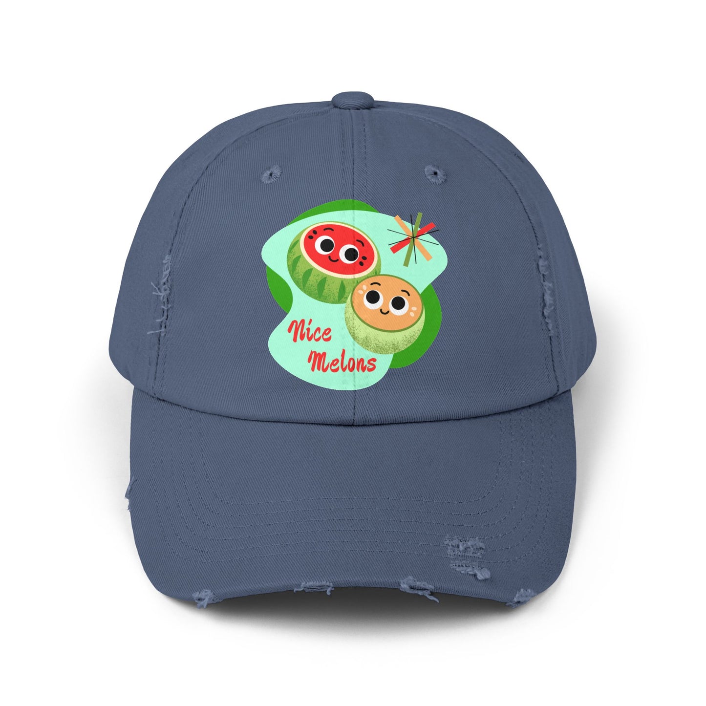 Cute Melon Distressed Cap | Funny Summer Pun Hats | Fun Outdoor Accessory | Gift for Friends | Unisex Fashion Cap