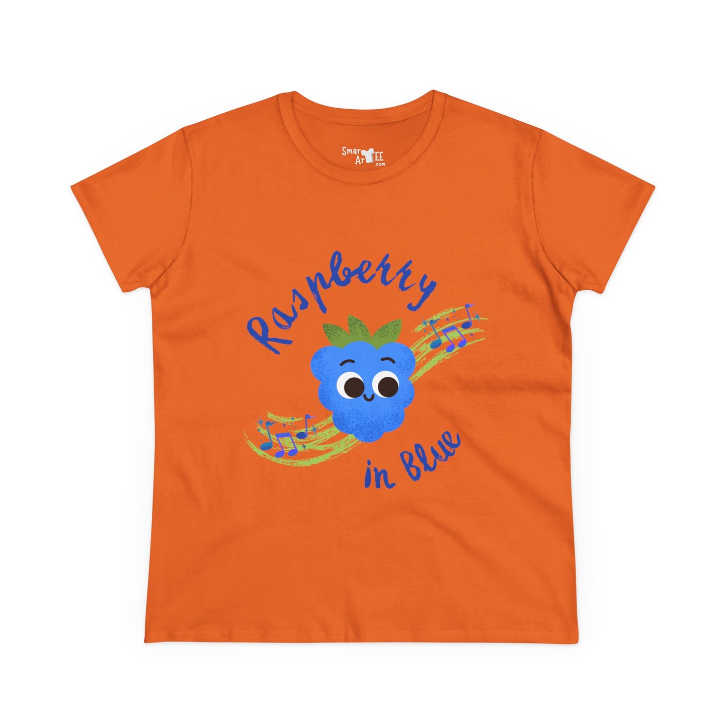 Women's Tee - Raspberry in Blue Music Lover Graphic T-Shirt, Funny Fruit Music Pun T-Shirt
