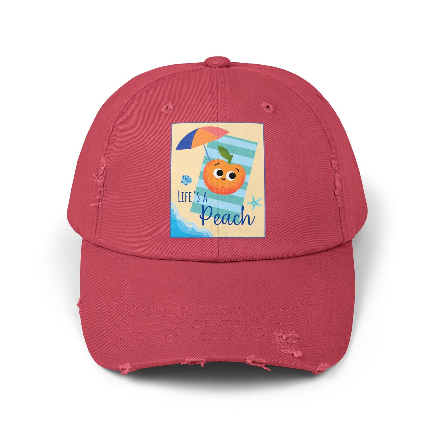 Unisex Distressed Cap with 'Life's a Peach' Design, Casual Hats for Summer, Gift for Beach Lovers, Trendy Hat, Fun Accessory