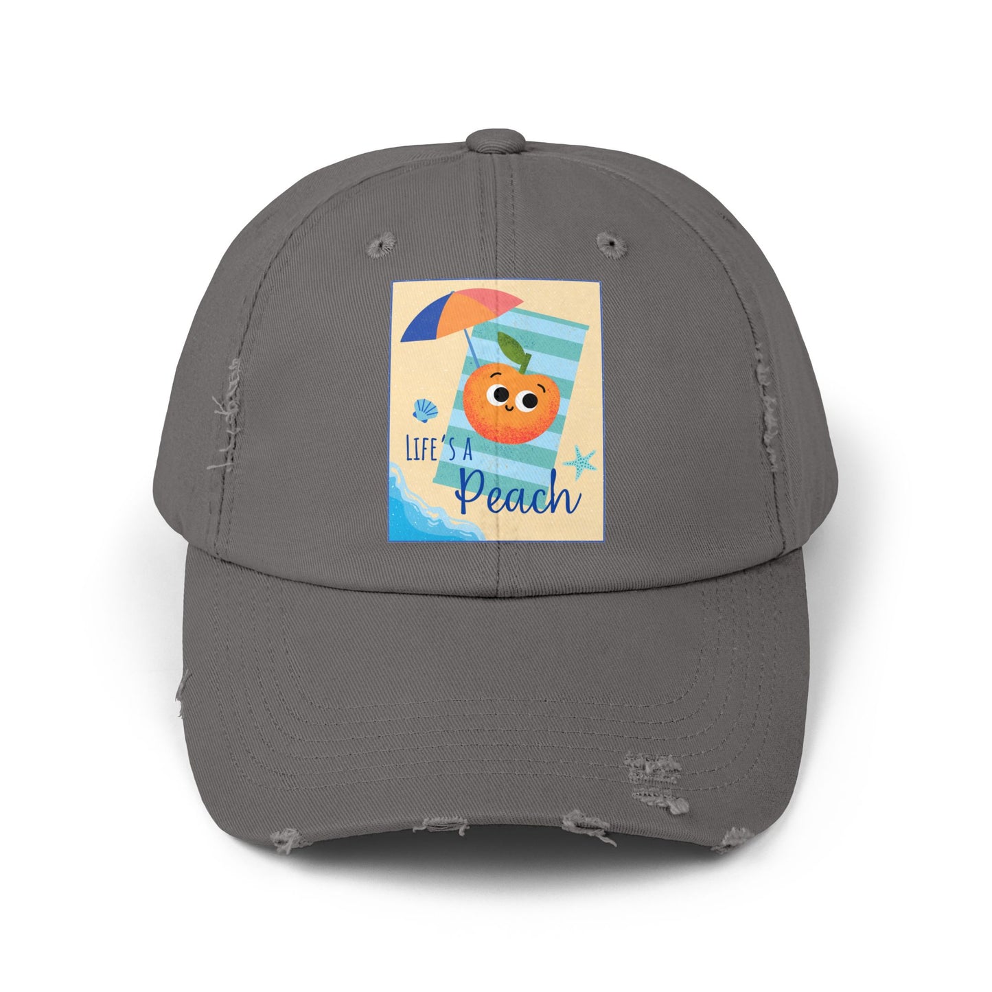 Unisex Distressed Cap with 'Life's a Peach' Design, Casual Hats for Summer, Gift for Beach Lovers, Trendy Hat, Fun Accessory