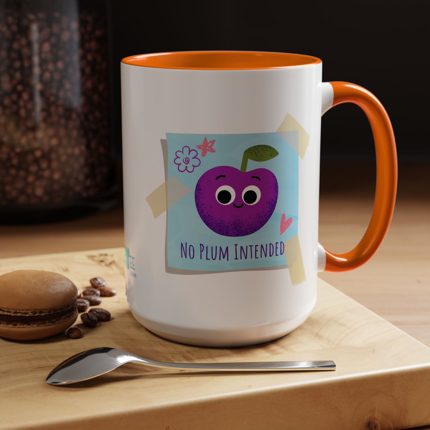 Playful Plum Coffee Mug, Cute Gift for Teachers, Friends, Humor Mug, Fun Kitchen Decor, Unique Cup for Any Occasion