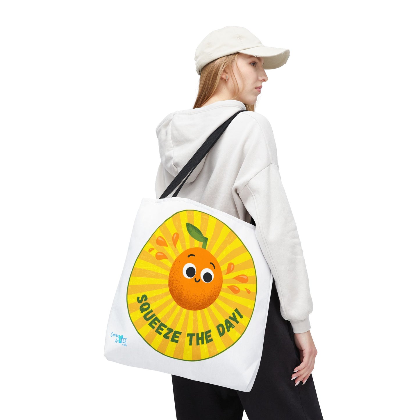 Cheerful Tote Bag, Squeeze the Day Bag, Fun Grocery Tote, Orange Design Shopper, Cute Gift for Fruit Lovers