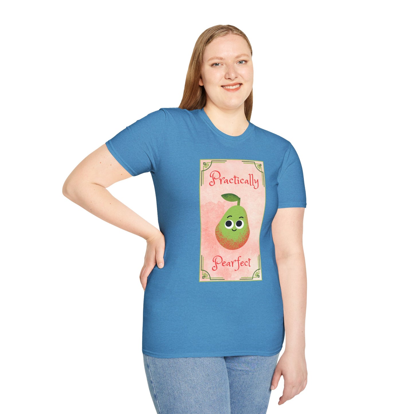 Practically Pearfect Unisex Softstyle T-Shirt - Cute Fruit Graphic Tee for Fun Occasions, Funny Fruit Pun, Great Gift Idea