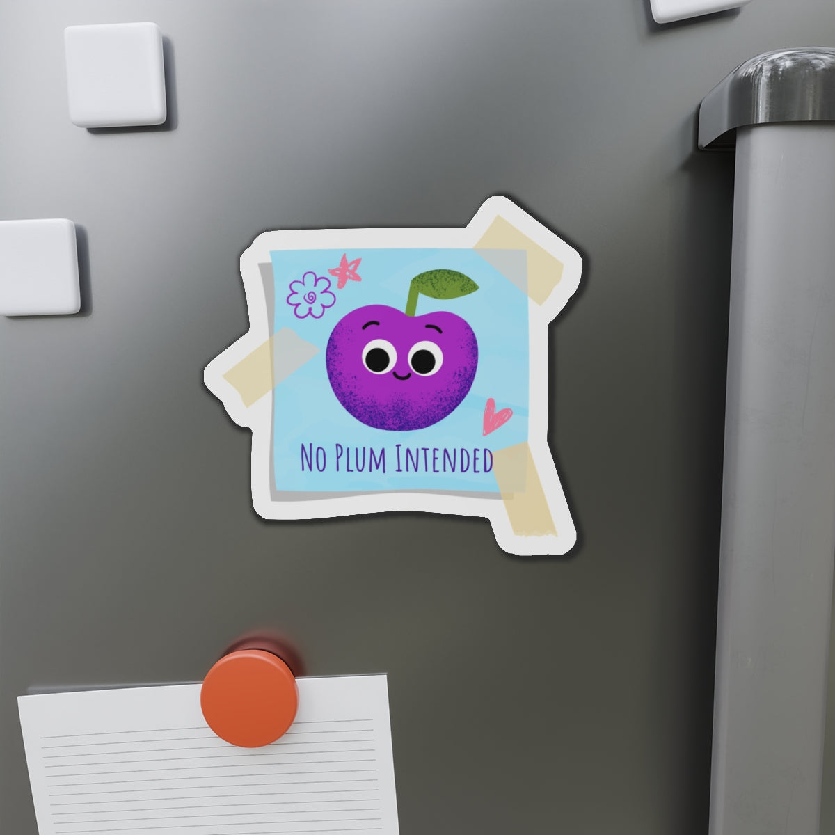 Playful Plum Die-Cut Magnet, Cute Refrigerator Magnet, Fun Kitchen Decor, No Plum Intended, Kids Room Decoration, Gift for Fruit Lovers