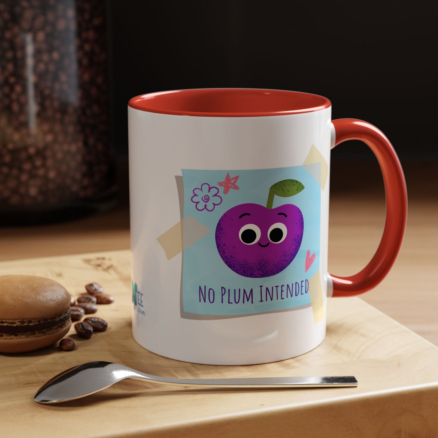 Playful Plum Coffee Mug, Cute Gift for Teachers, Friends, Humor Mug, Fun Kitchen Decor, Unique Cup for Any Occasion