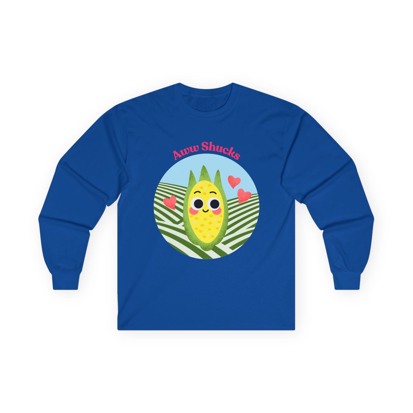 Cute Aww Shucks Corn Long Sleeve Tees, Funny Shirt for Foodies, Gifts for All Ages, Cute Vegetable Pun Crewneck