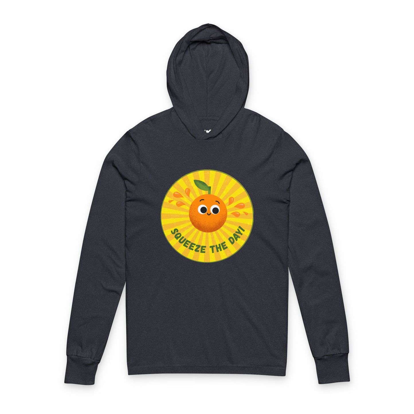 Cheerful Hooded Long Sleeve Shirt with 'Squeeze the Day' Design, Unisex Pullover for Everyday Motivation, Perfect Gift, Fun Apparel, Summer Vibes