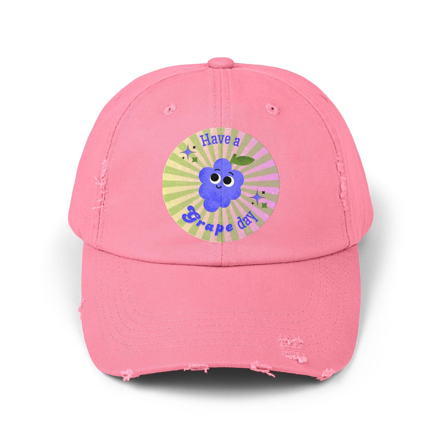 Quirky Distressed Cap: Fun Gift for Friends, Summer Accessory, Casual Funny Hats, Positive Vibes, Have a Grape Day!