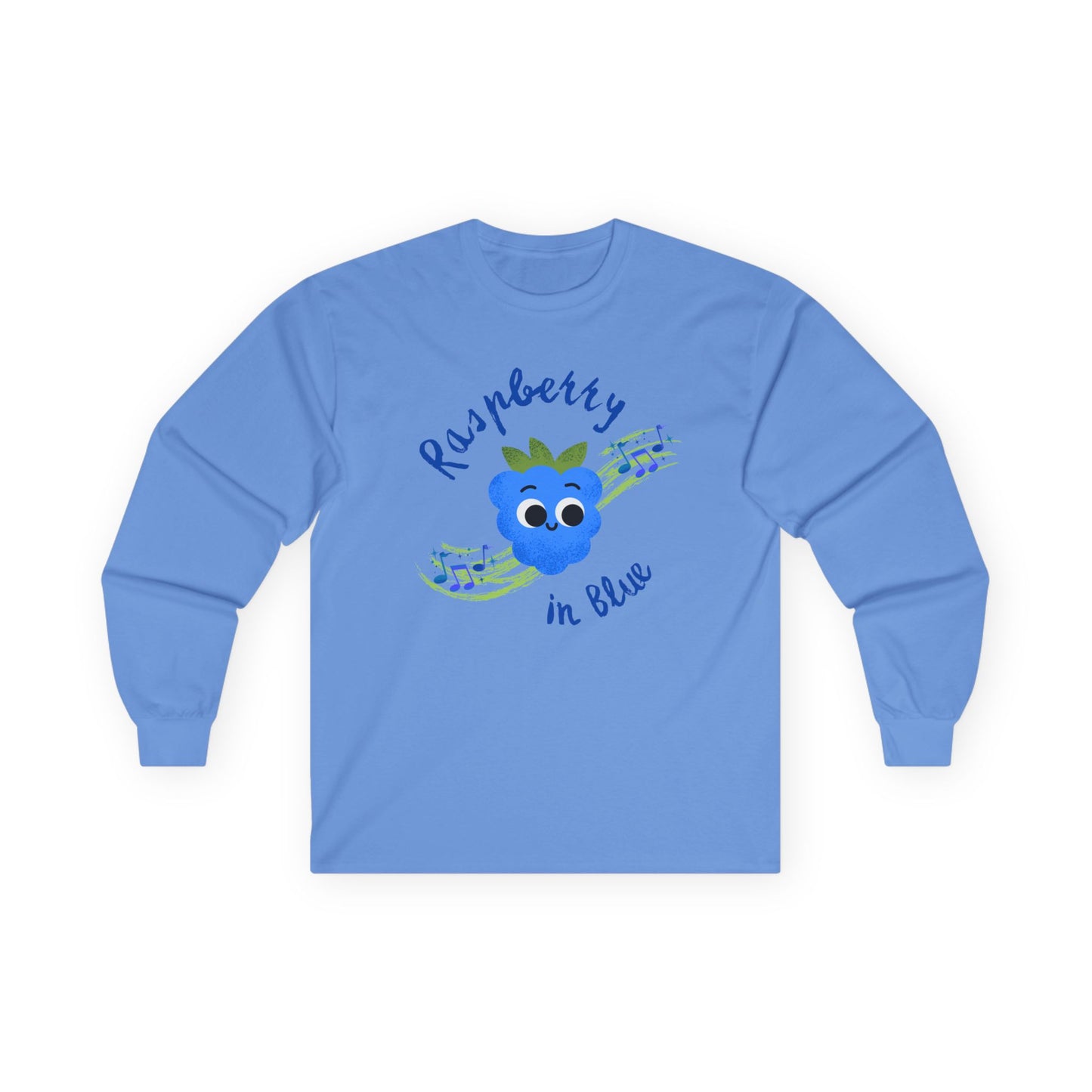 Raspberry Vibes Long Sleeve Tees | Cute Fruit Shirt, Gift for Friends, Summer Style, Raspberry in Blue Design, Eco-Friendly Fashion