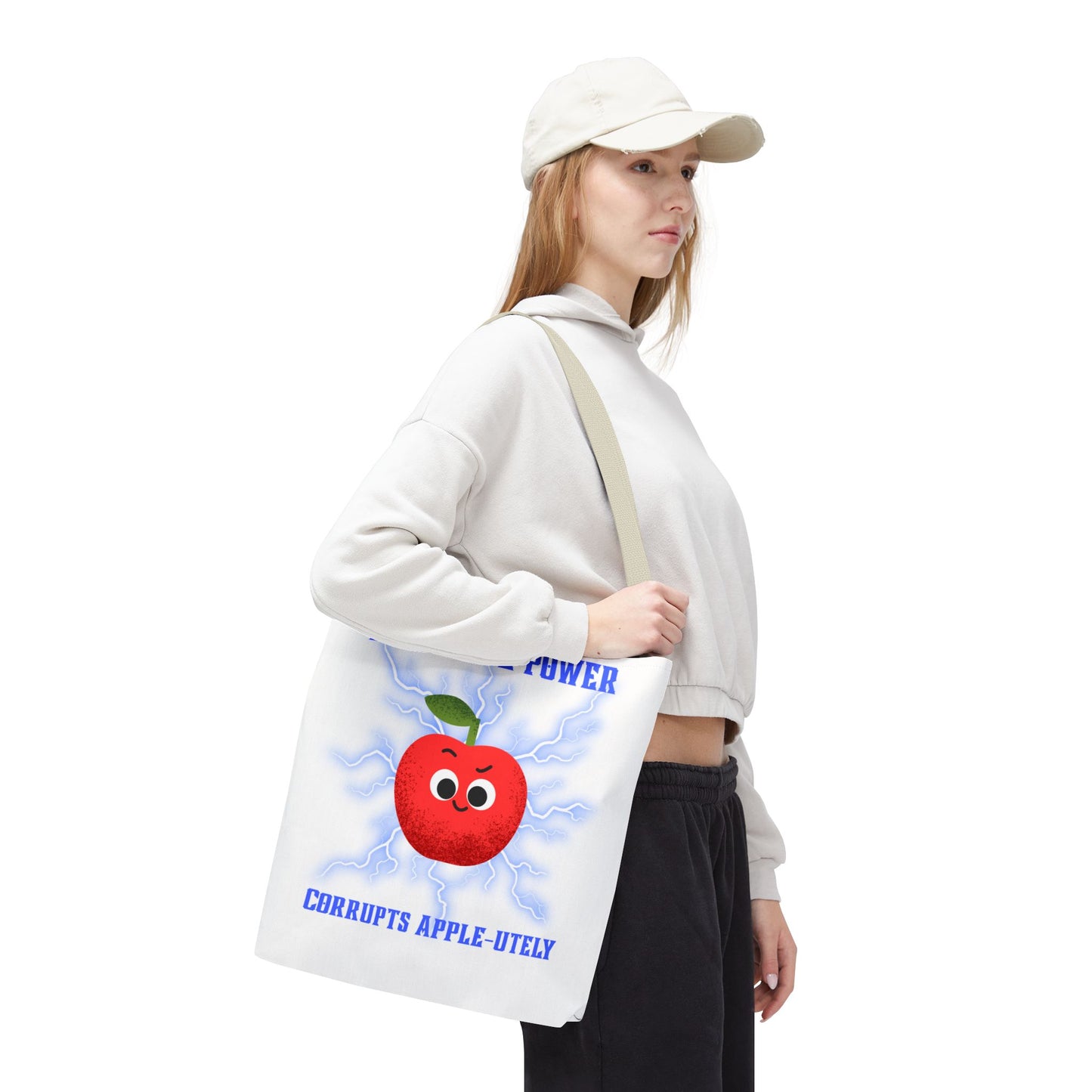 Apple-Powered Funny Tote Bag, Cute Grocery Bag, Gift for Teachers, Eco-Friendly Shopping Bag, Reusable Fun Bag