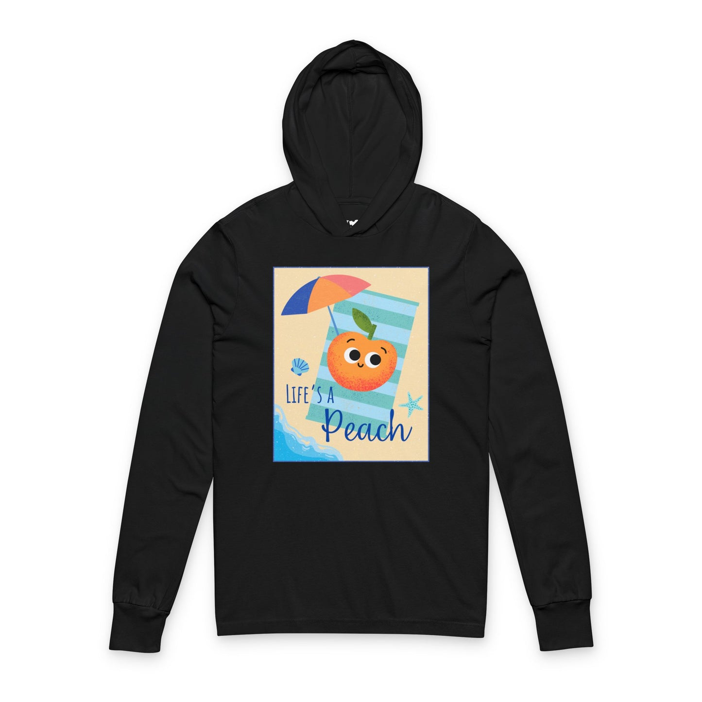 Cute Peach Graphic Unisex Hooded Long Sleeve Shirt, Summer Fashion, Beachwear, Gift for Fruit Lovers, Casual Outfit, Vacation Apparel
