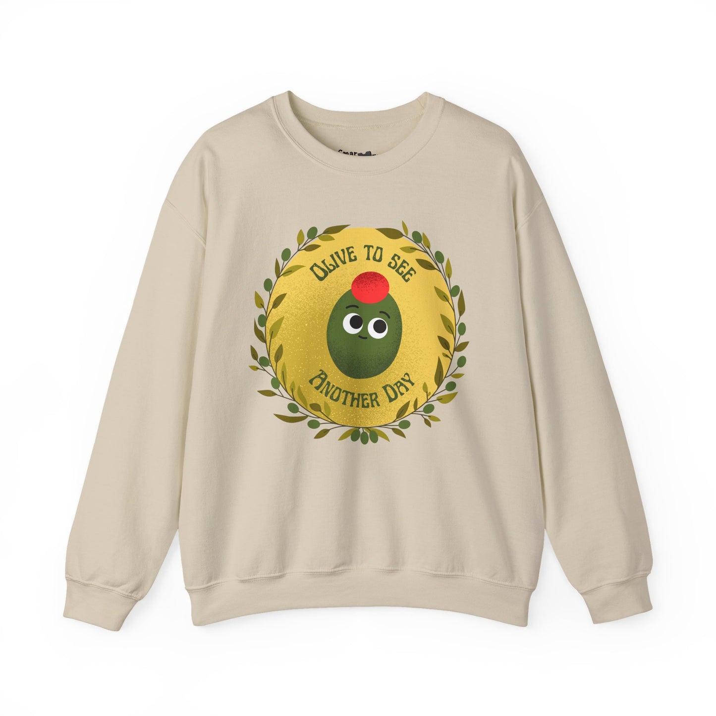 Olive To See Another Day Unisex Crewneck Sweatshirt, Funny Vegetable Pun, Witty Whimsical Design, Relaxed Comfort, Great Gift Idea