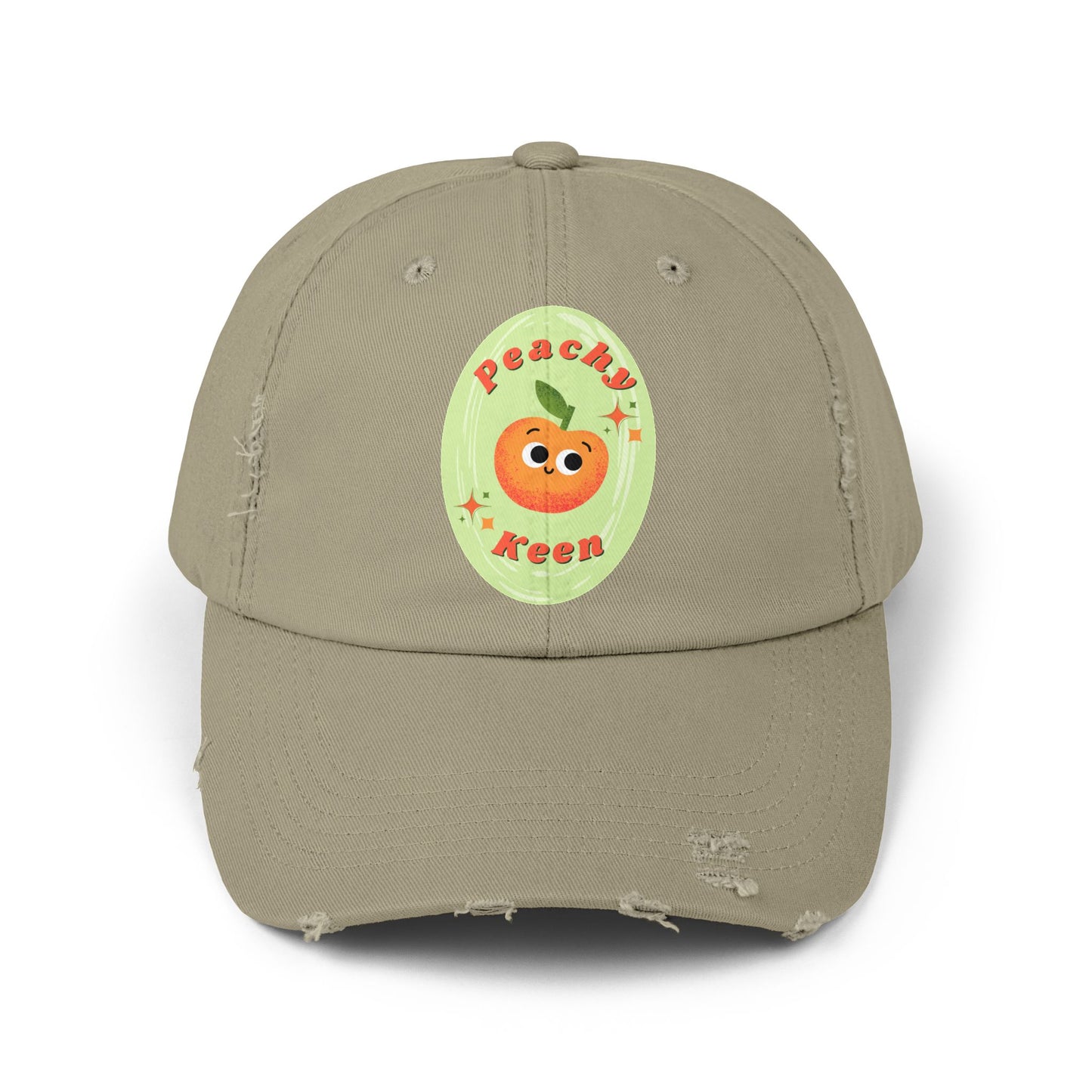 Peachy Keen Distressed Cap, Vintage Cute Hats, Fall Fashion, Peach Pun Cap, Casual Wear, Gift Idea for All Ages