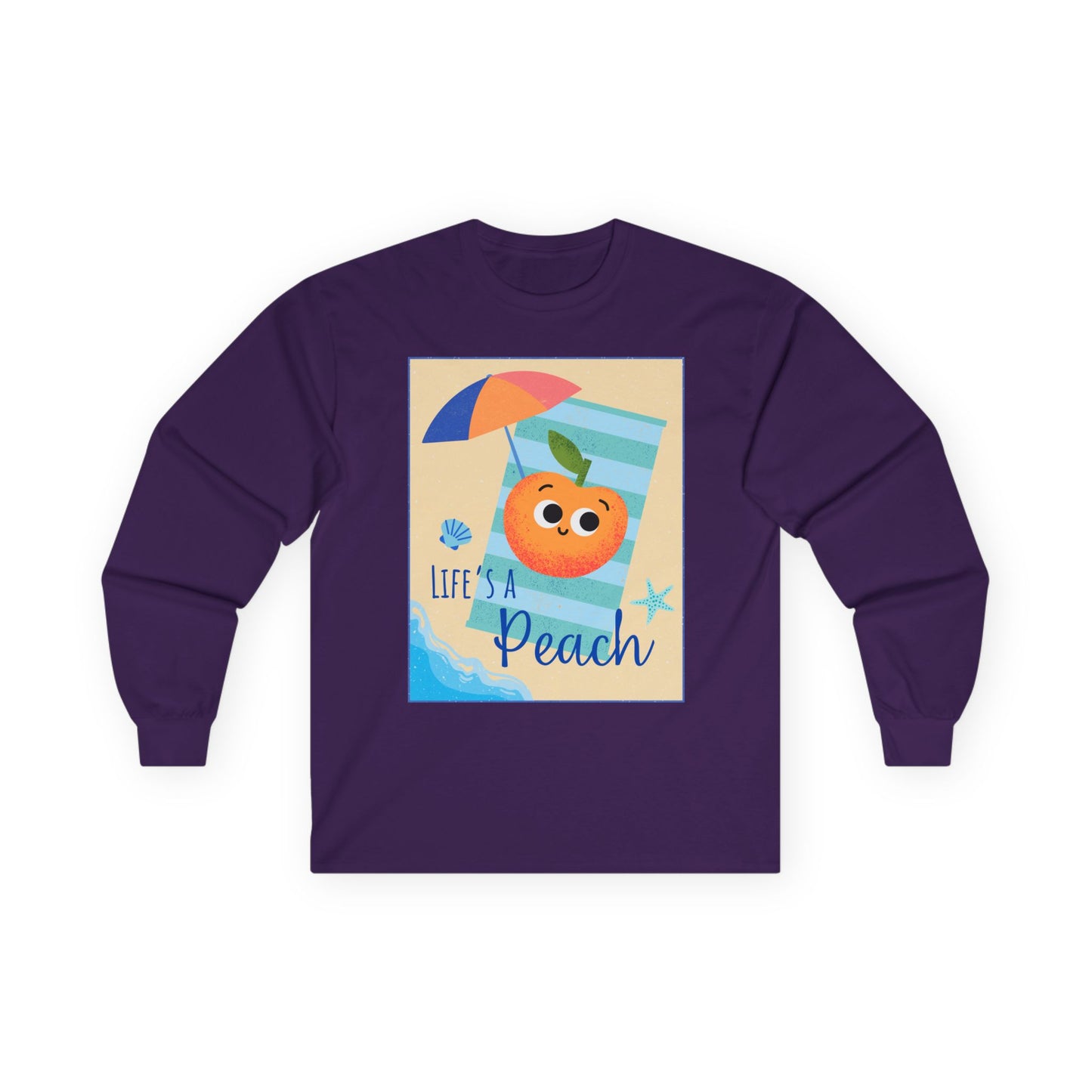 Lighthearted Peach Long Sleeve Tees for Summer Fun, Casual Wear, Beach Days, Cute Gift, Lifes a Beach Pun