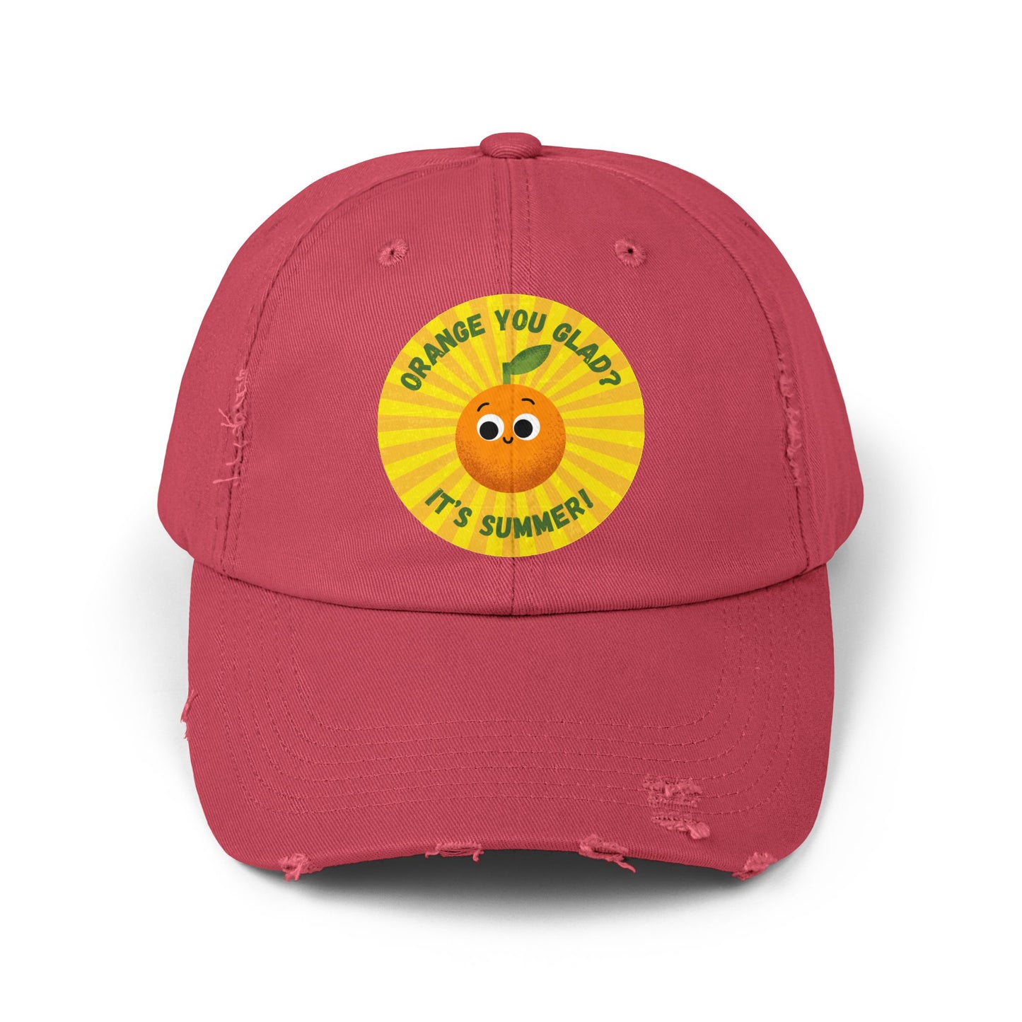 Summer Fun Distressed Cap with Orange You Glad Design, Casual Hats for Summer, Fun Gift for Friends, Vacation Accessory, Unisex Summer Wear