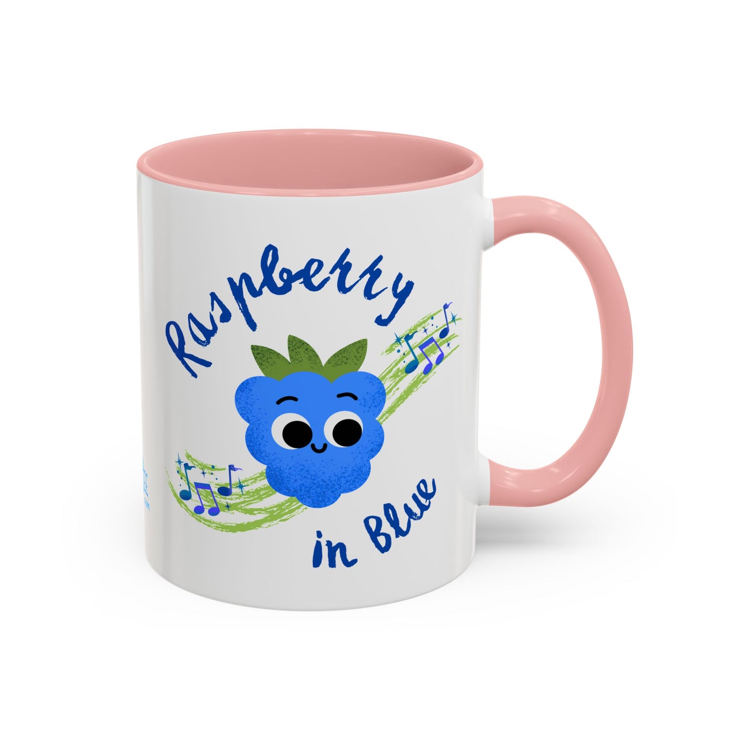 Whimsical Raspberry Coffee Mug with Musical Notes, Cute Gift for Music Lovers, Fun Kitchen Decor, Blue Accent Mug, Perfect for Birthdays