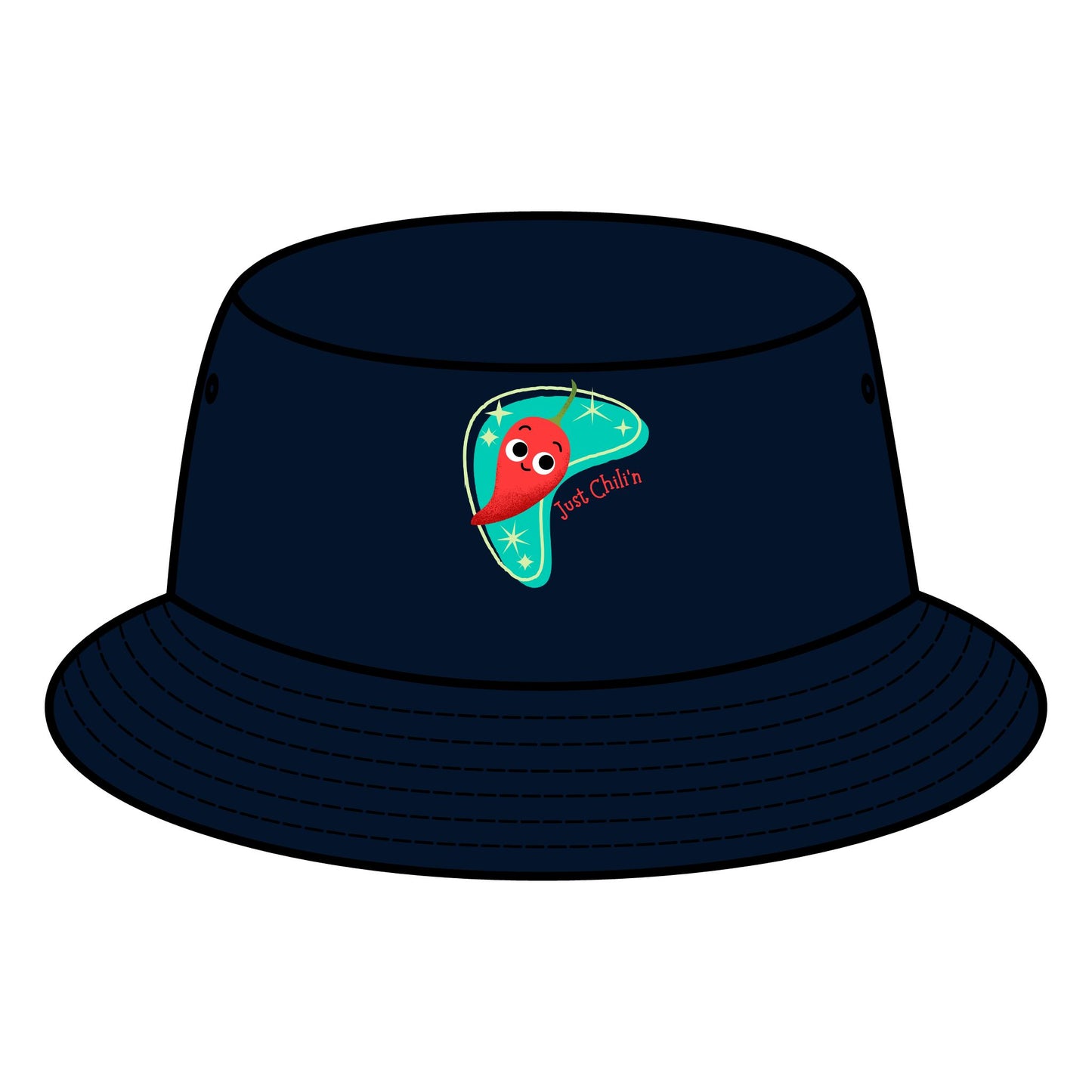 Fun Retro Bucket Hat with Colorful "Just Chillin' Pun" Design, Summer Hats, Casual Trendy Headwear, Vacation Accessory, Gift for Him/Her