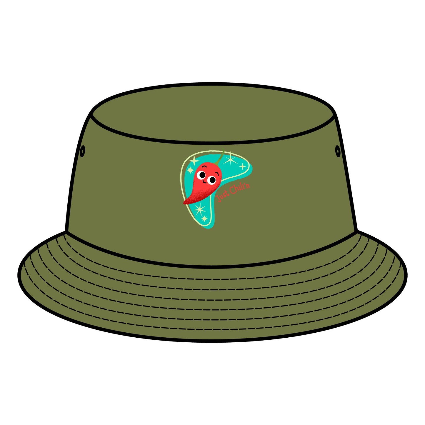 Fun Retro Bucket Hat with Colorful "Just Chillin' Pun" Design, Summer Hats, Casual Trendy Headwear, Vacation Accessory, Gift for Him/Her
