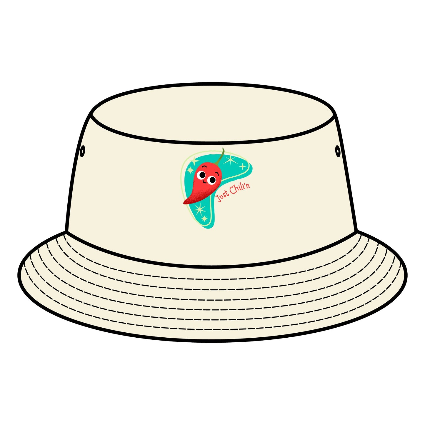 Fun Retro Bucket Hat with Colorful "Just Chillin' Pun" Design, Summer Hats, Casual Trendy Headwear, Vacation Accessory, Gift for Him/Her