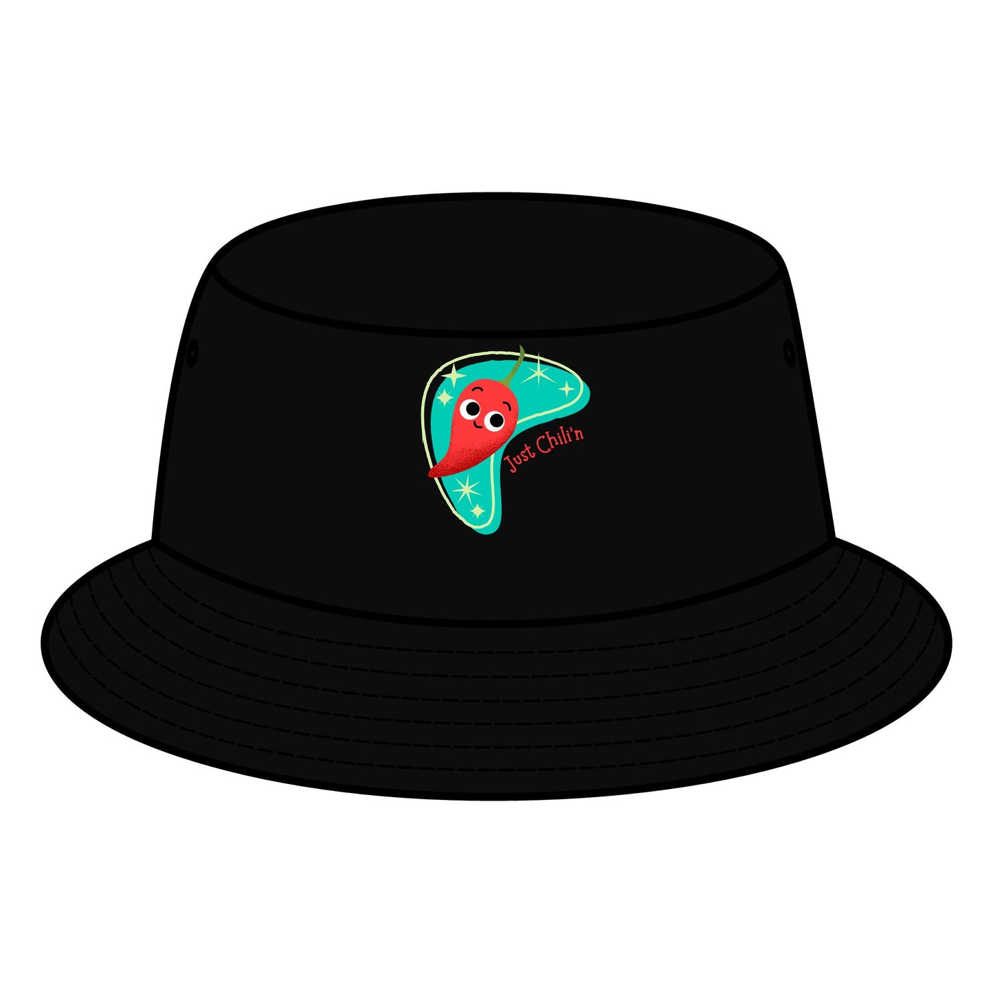 Fun Retro Bucket Hat with Colorful "Just Chillin' Pun" Design, Summer Hats, Casual Trendy Headwear, Vacation Accessory, Gift for Him/Her