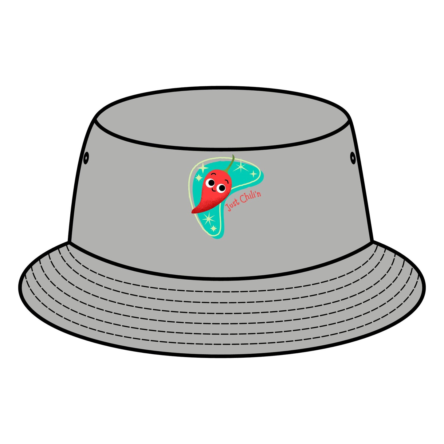 Fun Retro Bucket Hat with Colorful "Just Chillin' Pun" Design, Summer Hats, Casual Trendy Headwear, Vacation Accessory, Gift for Him/Her