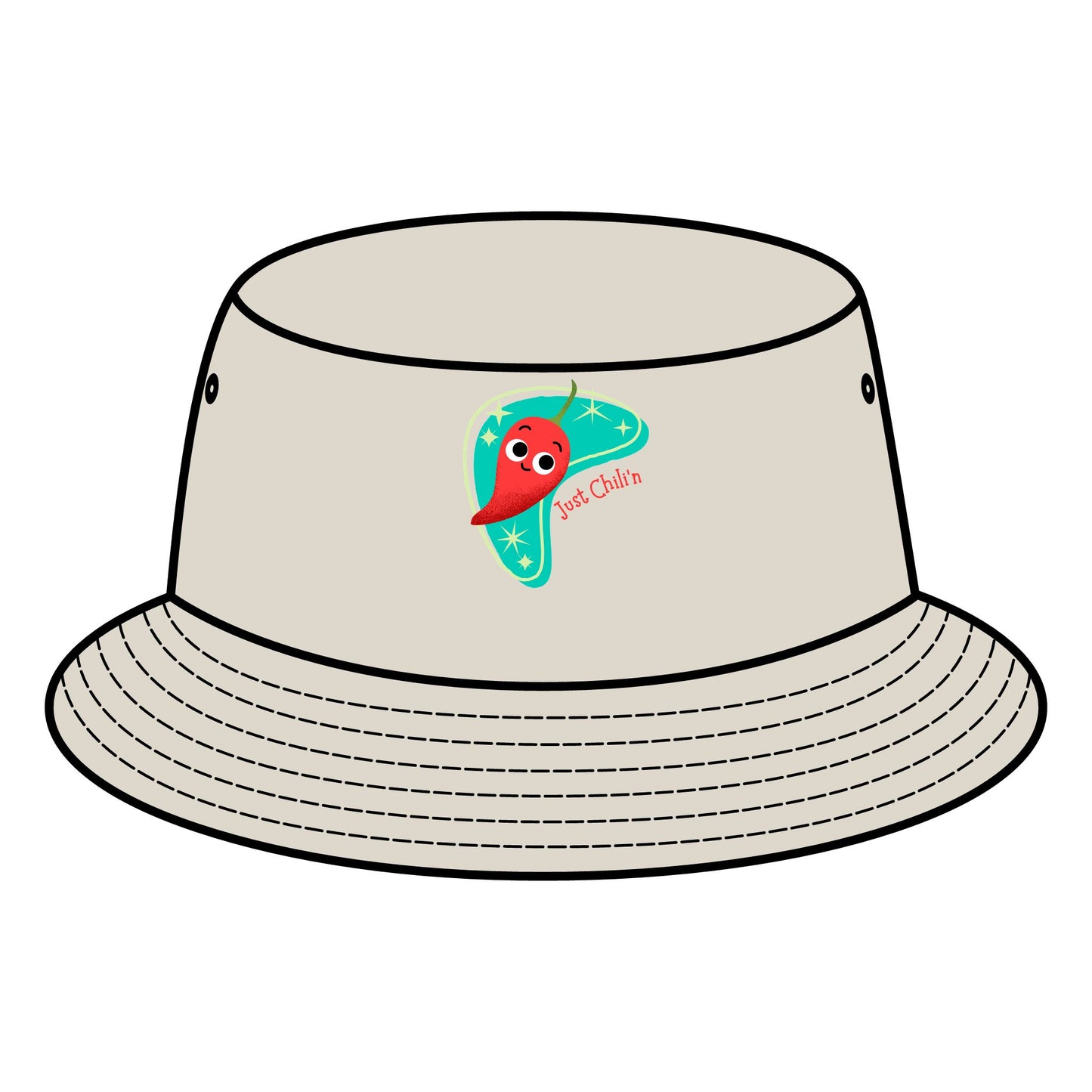 Fun Retro Bucket Hat with Colorful "Just Chillin' Pun" Design, Summer Hats, Casual Trendy Headwear, Vacation Accessory, Gift for Him/Her