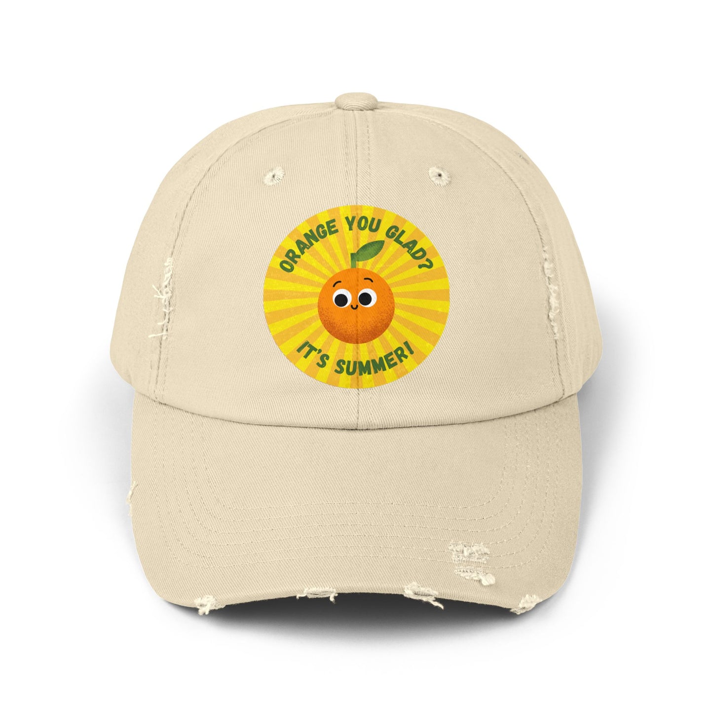 Summer Fun Distressed Cap with Orange You Glad Design, Casual Hats for Summer, Fun Gift for Friends, Vacation Accessory, Unisex Summer Wear