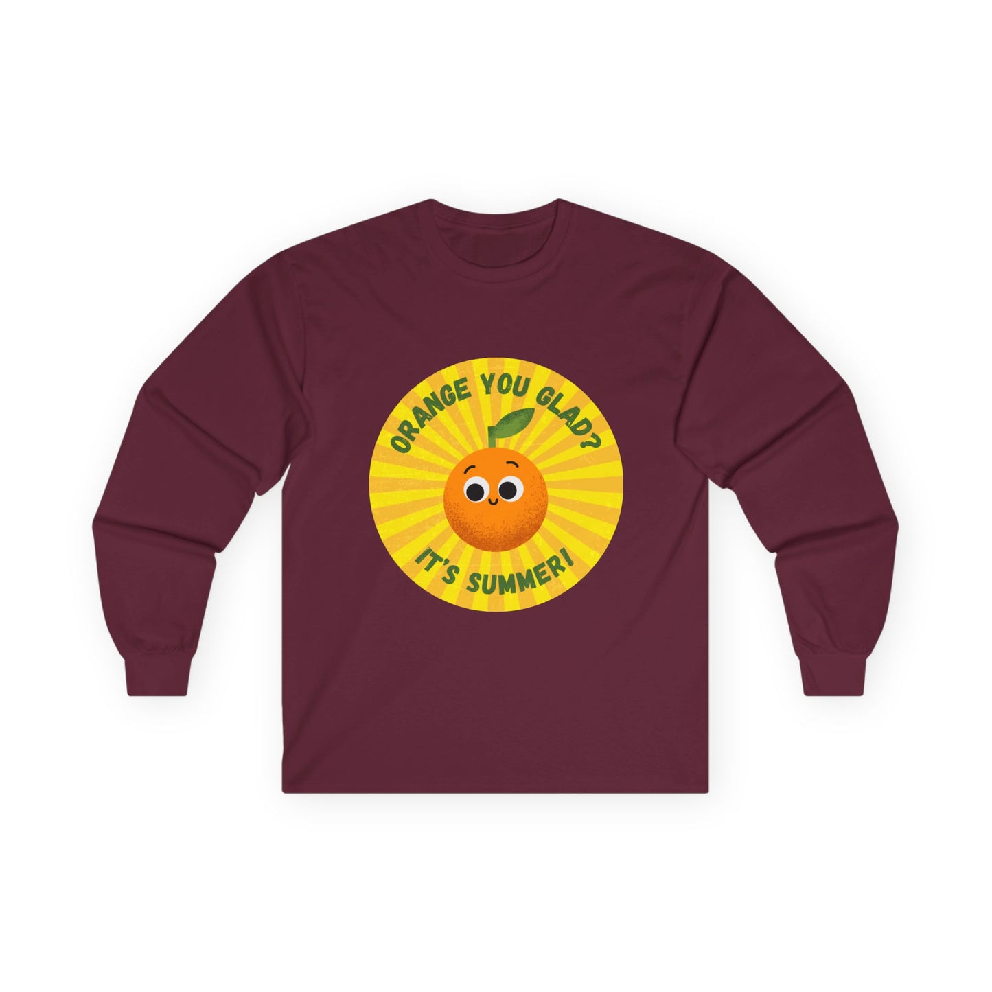 Summer Vibes Long Sleeve Tees - Fun Orange Design, Cute Gift for Sunny Days, Perfect for Casual Outings, Festivals, and Birthdays