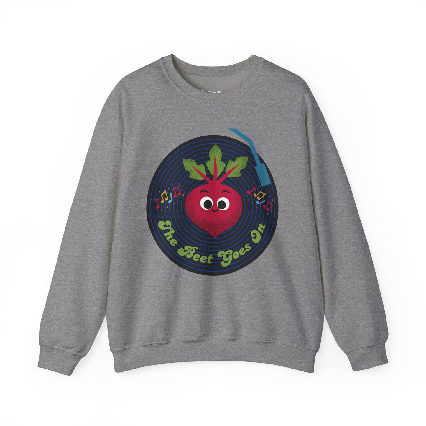 The Beet Goes On Funny Pun Crewneck Sweatshirt, Cozy Fall Apparel, Unisex Design, Casual Wear, Great Gift Idea