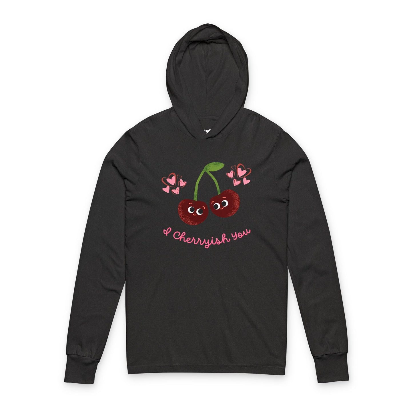 Cherry Love Unisex Hooded Long Sleeve Shirt, Cute Valentine's Gift, Kawaii Fashion Pullover, Casual Wear, Spring Wardrobe Essential
