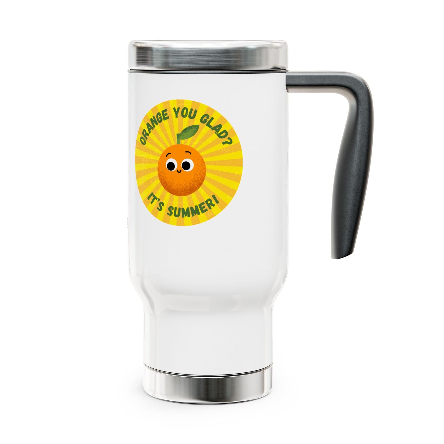 Cheerful Stainless Steel Travel Mug with Handle - Perfect for Summer, Gifts, Home, Outdoor Adventures, Kitchen Decor