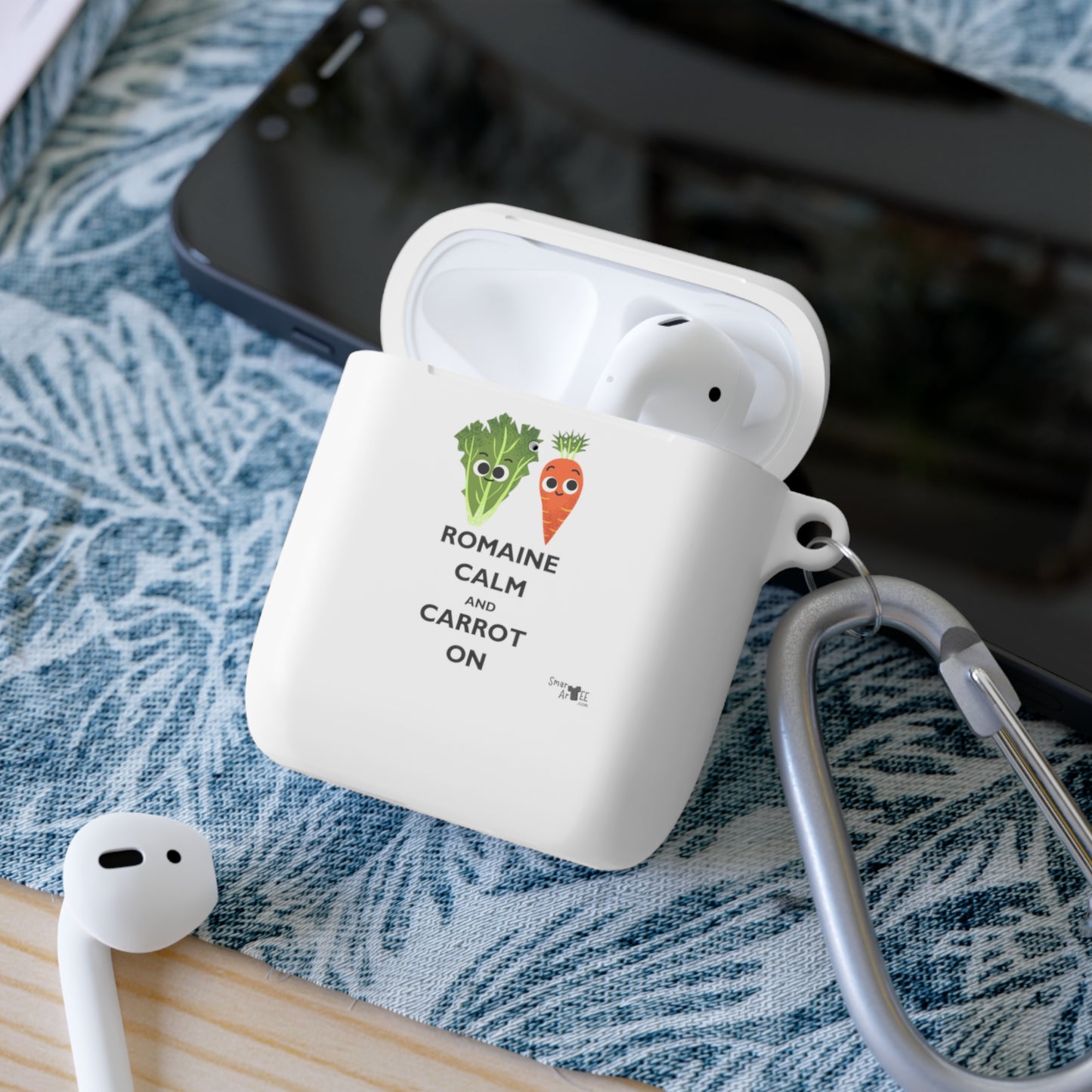 Whimsical AirPods Case Cover Featuring 'Romaine Calm and Carrot On' - Cute Gift for Veggie Lovers, Fun Accessory