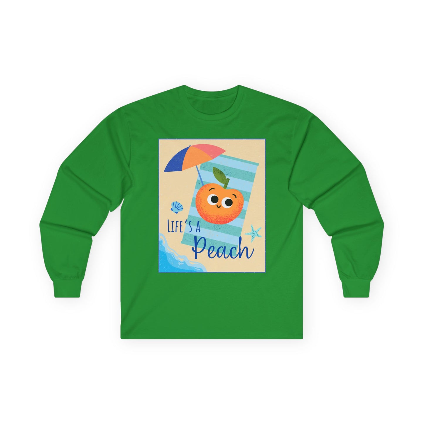 Lighthearted Peach Long Sleeve Tees for Summer Fun, Casual Wear, Beach Days, Cute Gift, Lifes a Beach Pun