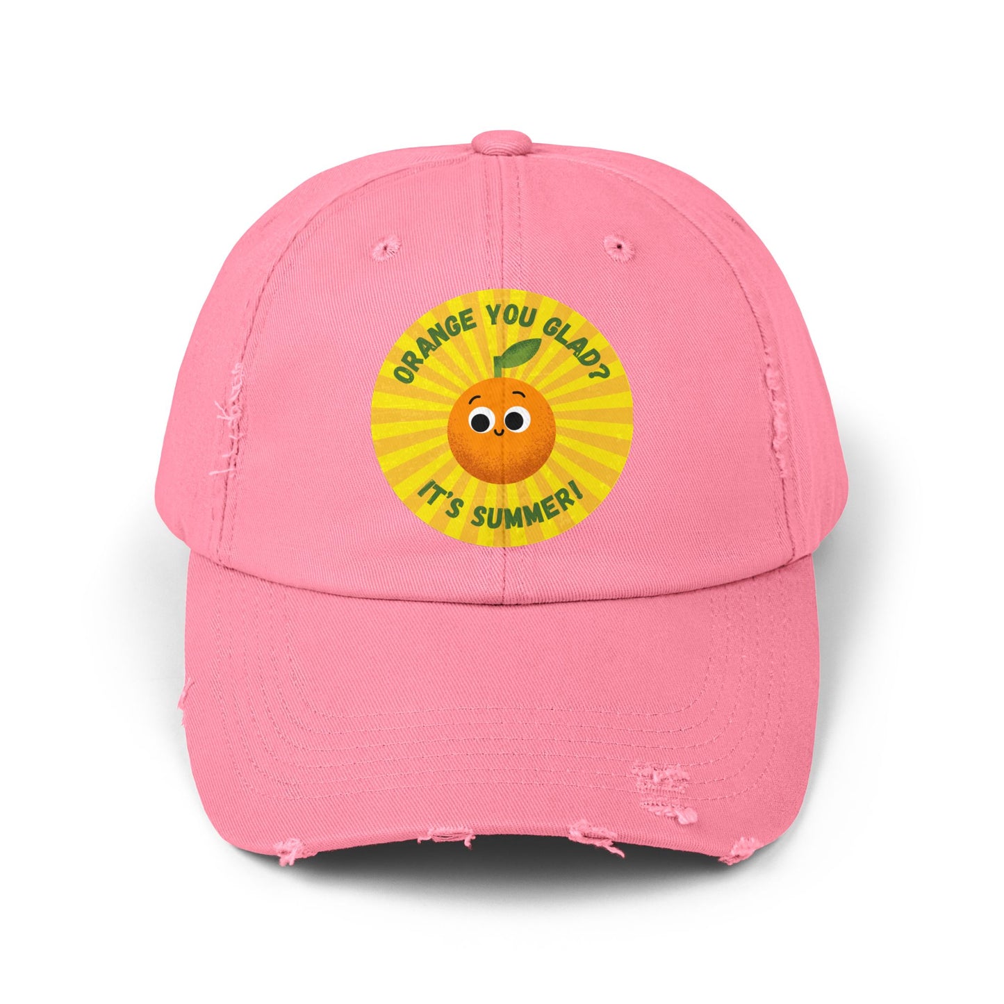 Summer Fun Distressed Cap with Orange You Glad Design, Casual Hats for Summer, Fun Gift for Friends, Vacation Accessory, Unisex Summer Wear