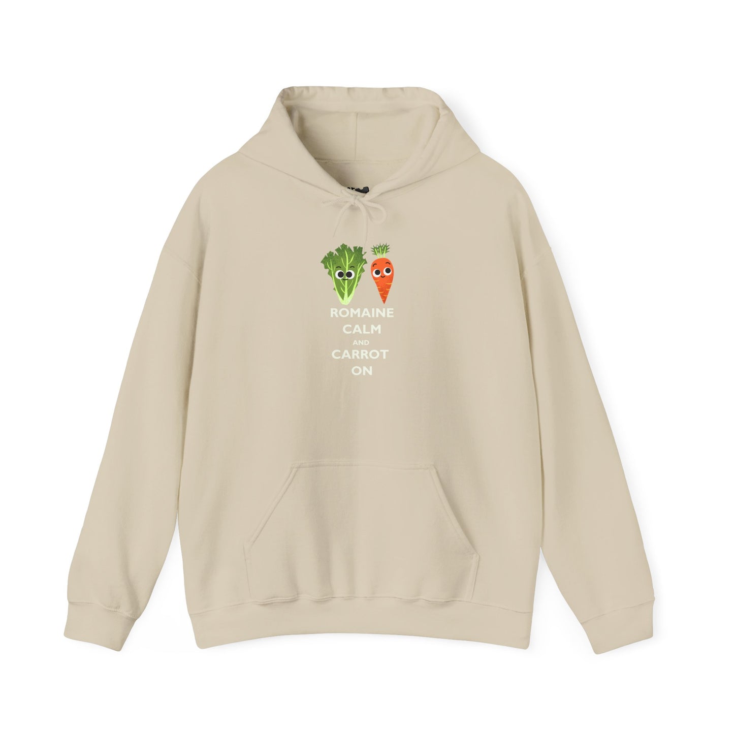 Playful Veggie Hoodie with 'Romaine Calm Carrot On' Design, Unisex Heavy Blend Pullover, Gift for Vegetable Lovers