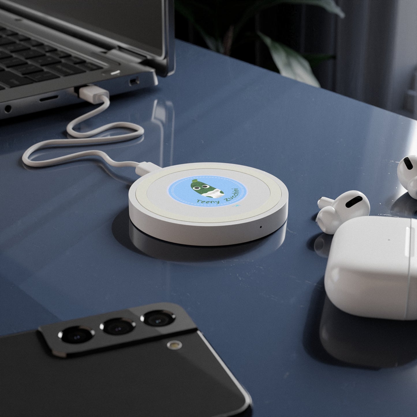 Cute Teeny Zucchini Wireless Charging Pad, Quirky Desk Accessory, Fun Gift for Veggie Lovers, Eco-Friendly Tech, Bundle With Air Pod Case