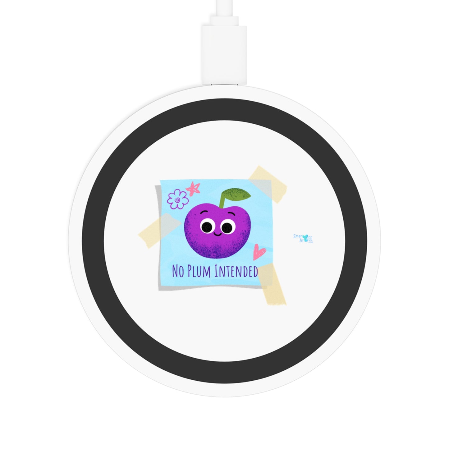 Quirky Wireless Charging Pad, Cute Plum Pun Design, No Plum Intended, Bundle With Air Pod Case, Gift for Students, Tech Gadget