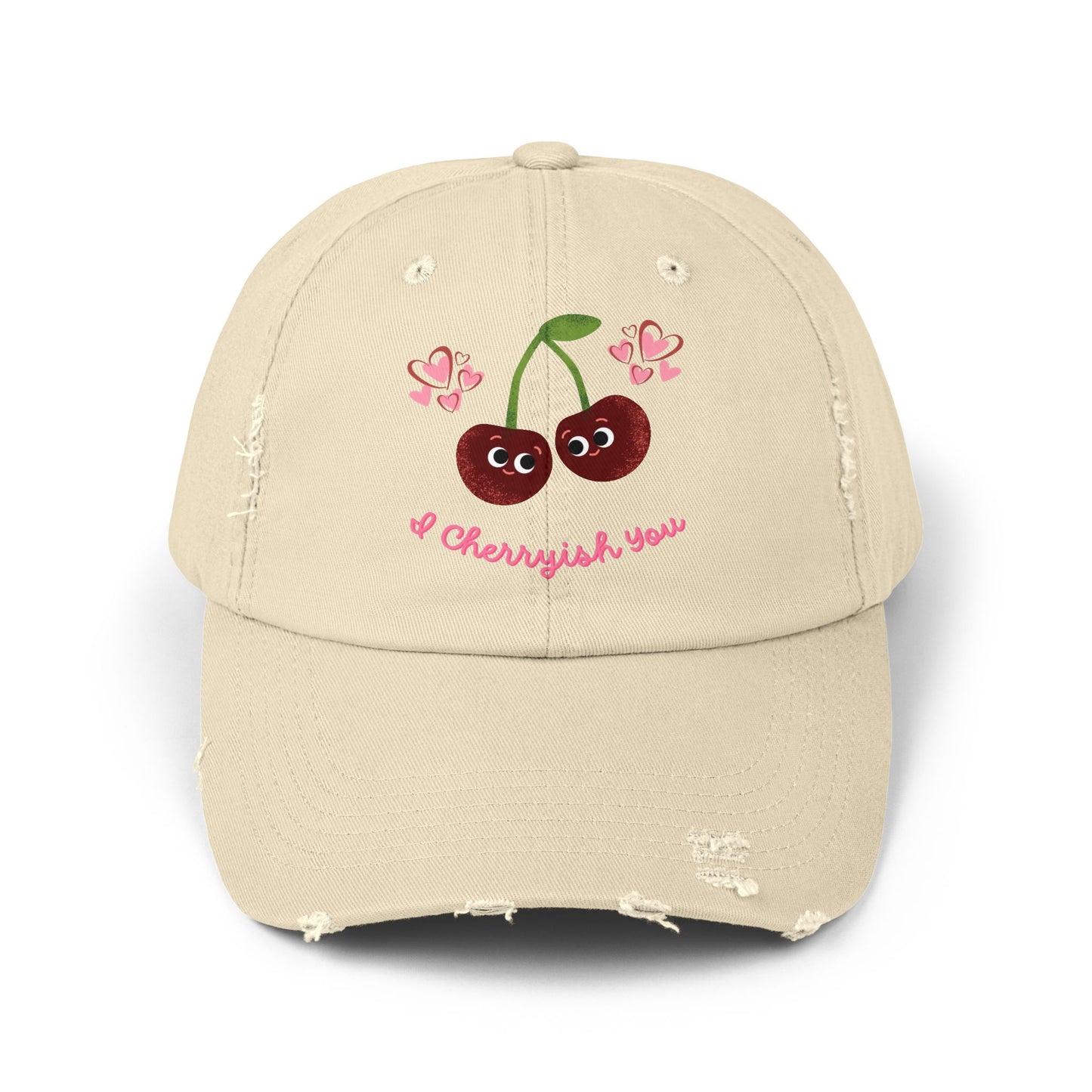 Cute Cherry Unisex Distressed Cap | Fun Summer Hats, Trendy Accessory, Casual Gift for Friends, Cheery Fashion