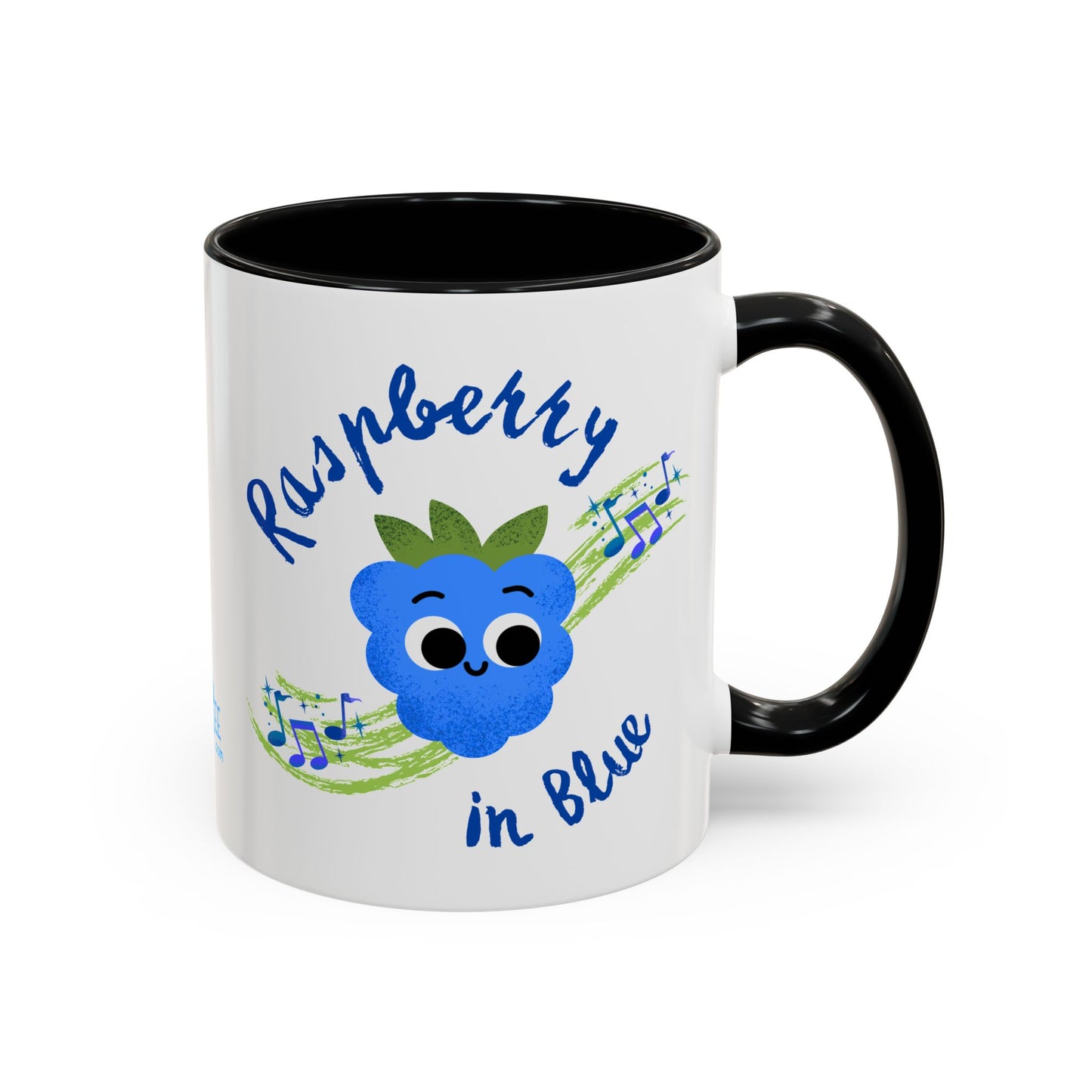 Whimsical Raspberry Coffee Mug with Musical Notes, Cute Gift for Music Lovers, Fun Kitchen Decor, Blue Accent Mug, Perfect for Birthdays