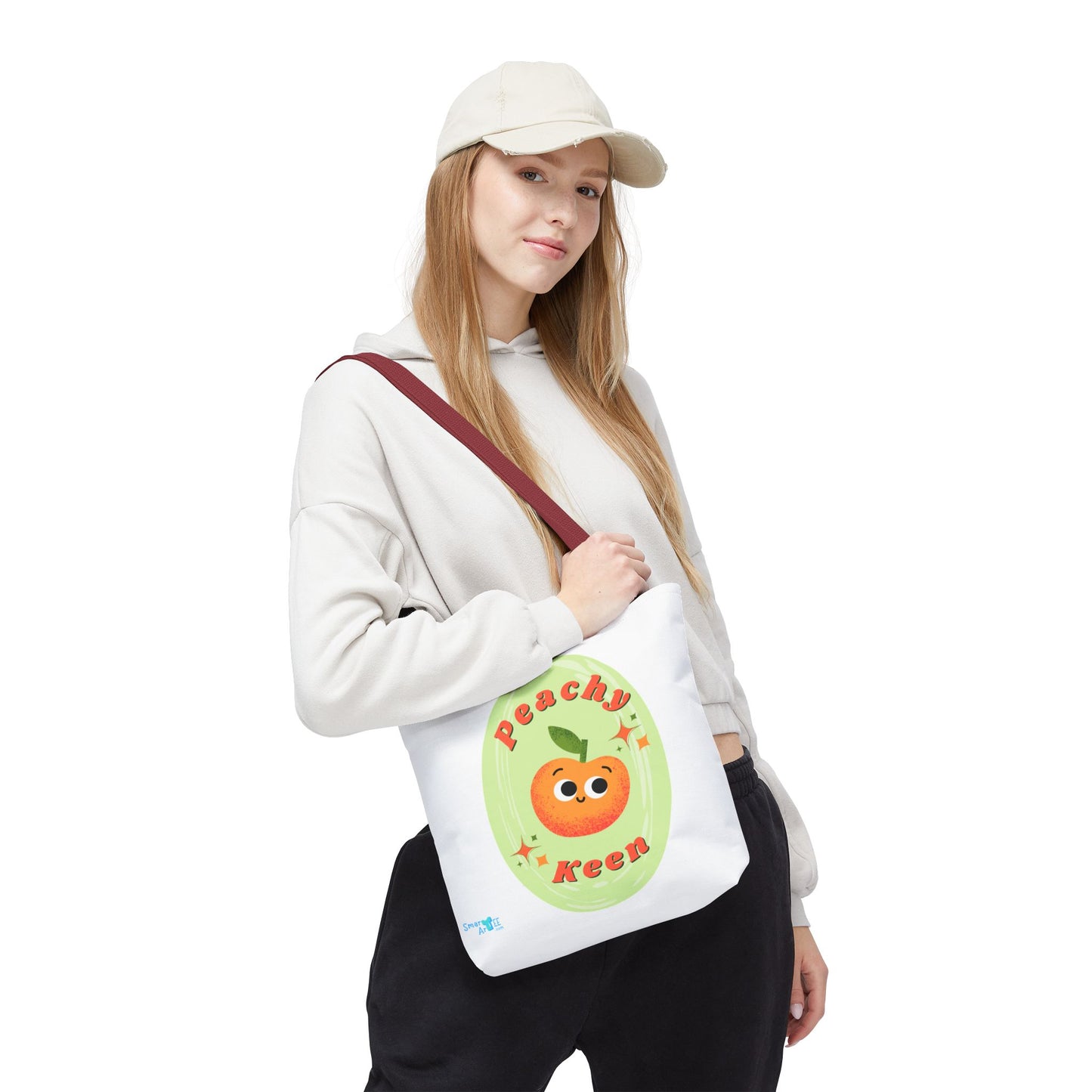 Peachy Keen Tote Bag, Cute Fruit Tote, Eco-Friendly Shopping Bag, Reusable Grocery Tote, Gift for Fruit Lovers