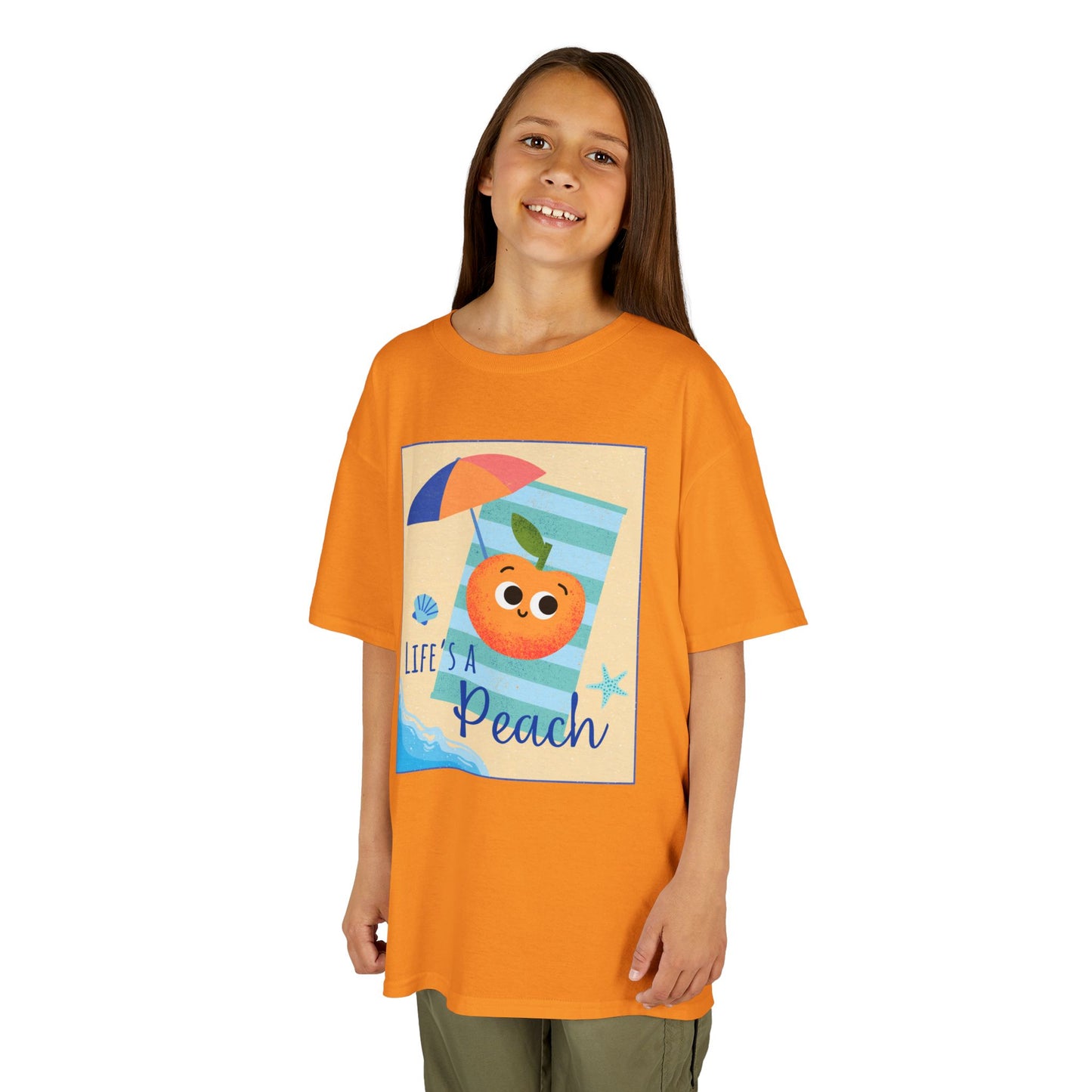 "Life's a Peach" Kids Heavy Cotton Tee – Cute Summer Shirt, Gift for Kids, Fun Casual Wear, Beach Day, Summer Vibes