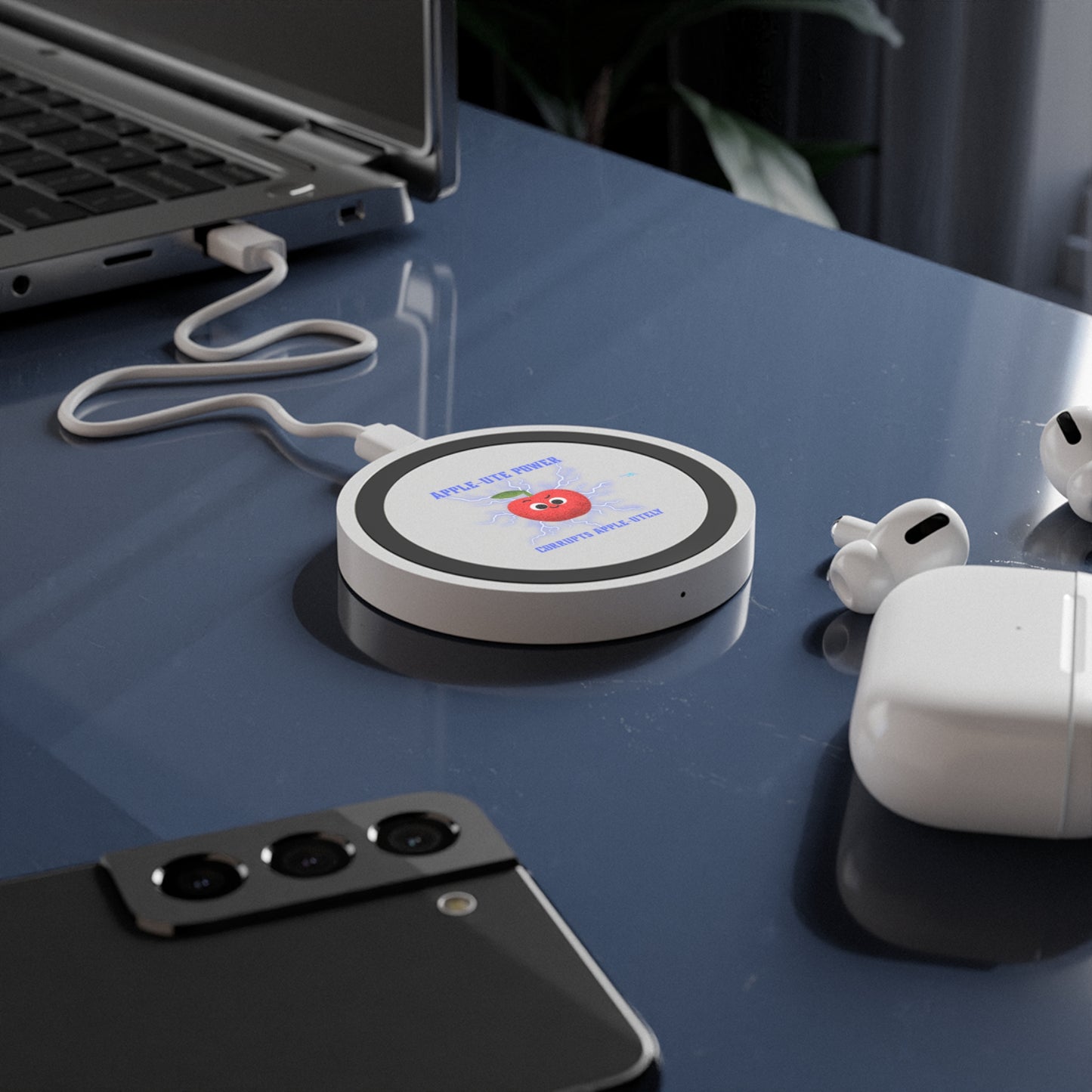 Apple-Themed Wireless Charging Pad, Fun Phone Charger, Bundle With Air Pod Case, Unique Gift for Apple Lovers, Tech Accessories