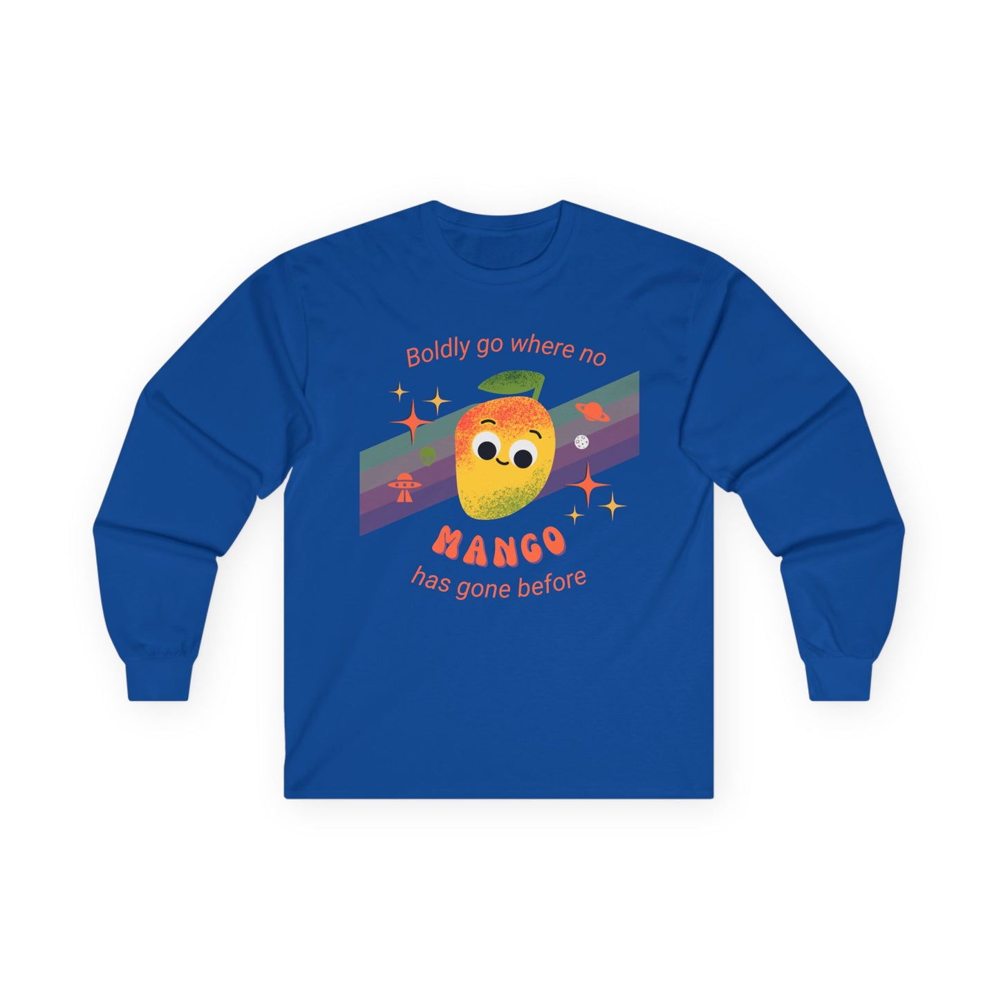 Spacey Mango Long Sleeve Tees - Perfect for Casual Days, Gifts, Summer Events, ‘Boldly Go Where No Mango Has Gone Before'