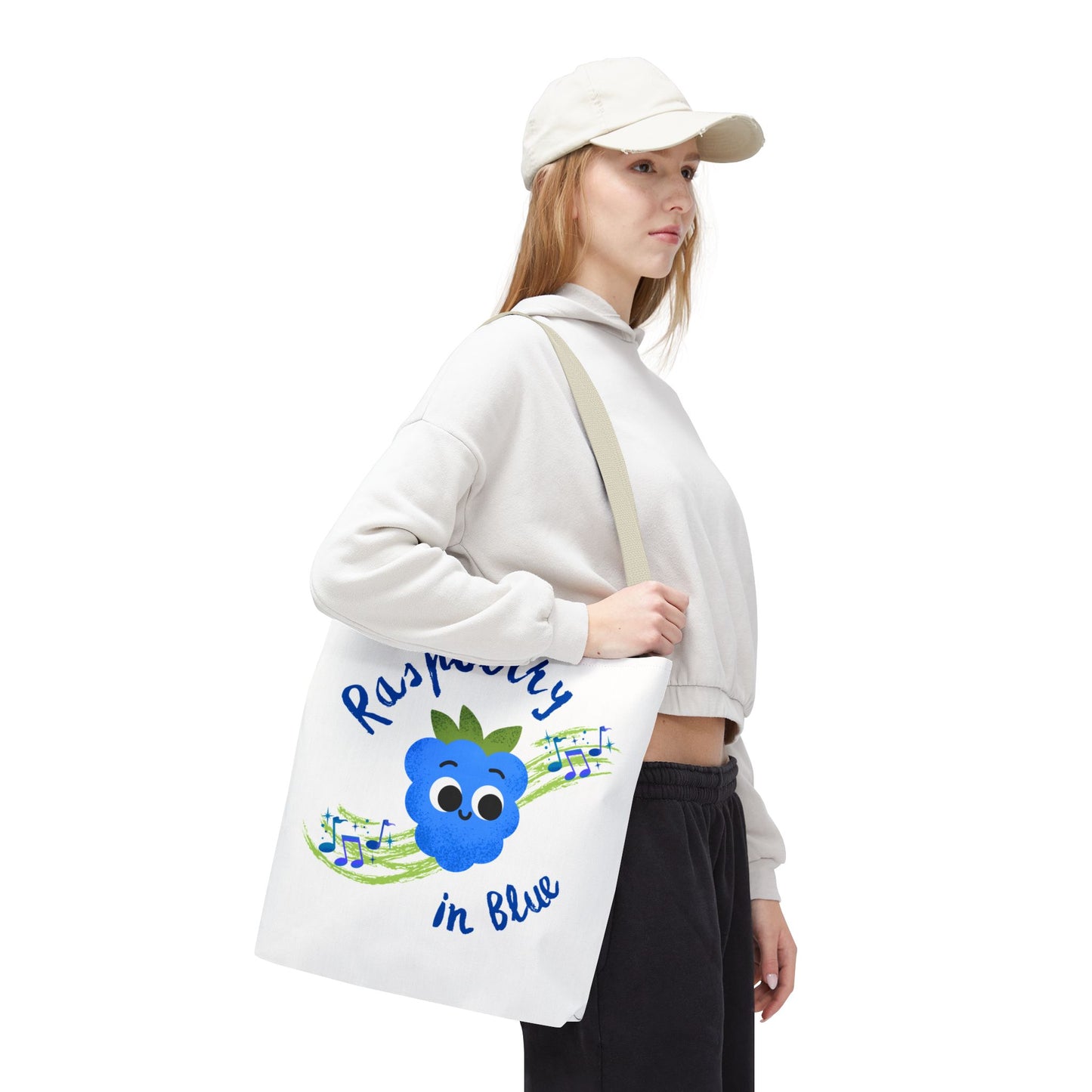Raspberry in Blue Tote Bag, Cute Canvas Shopper, Eco-Friendly Gift, Fun Beach Bag, Musical Gift, Summer Accessory