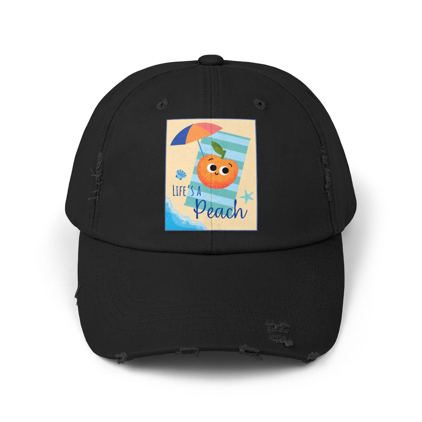 Unisex Distressed Cap with 'Life's a Peach' Design, Casual Hats for Summer, Gift for Beach Lovers, Trendy Hat, Fun Accessory